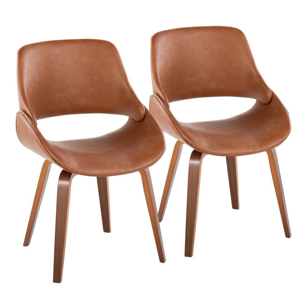 Set of 2 Fabrico Dining Chairs Walnut/Camel - LumiSource: Mid-Century Modern, Faux Leather, Wood Frame