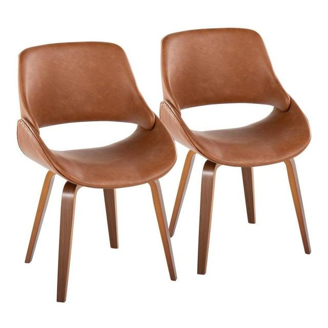 Set of 2 Fabrico Dining Chairs Walnut/Camel - LumiSource: Mid-Century Modern, Faux Leather, Wood Frame