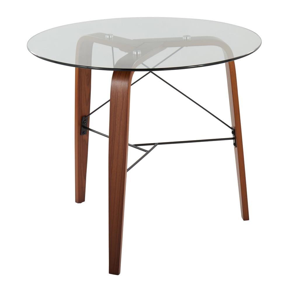 34" Trilogy Round Dining Table Walnut/Clear Glass - LumiSource: Mid-Century Modern Style, Seats 4