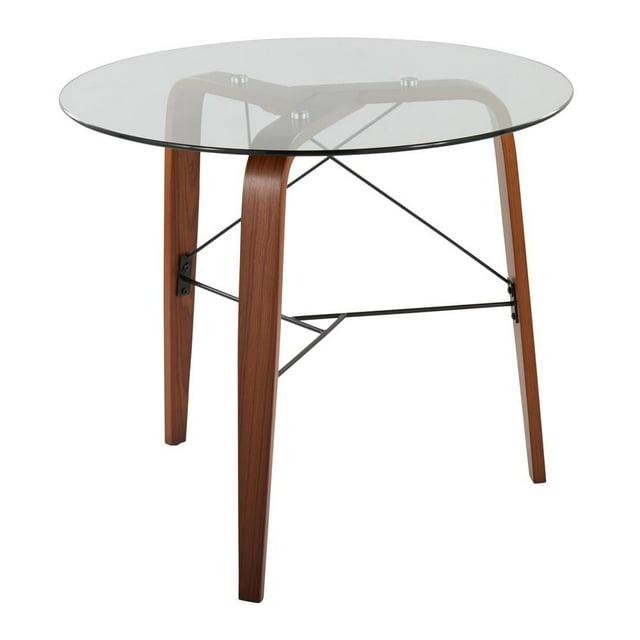 34" Trilogy Round Dining Table Walnut/Clear Glass - LumiSource: Mid-Century Modern Style, Seats 4