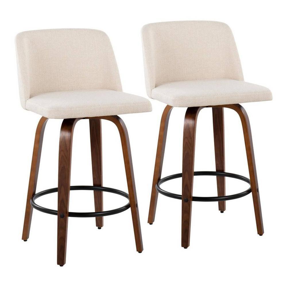 Set of 2 Toriano Counter Height Barstool : Mid-Century Tapered Leg, Swivel Seat, Footrest - LumiSource
