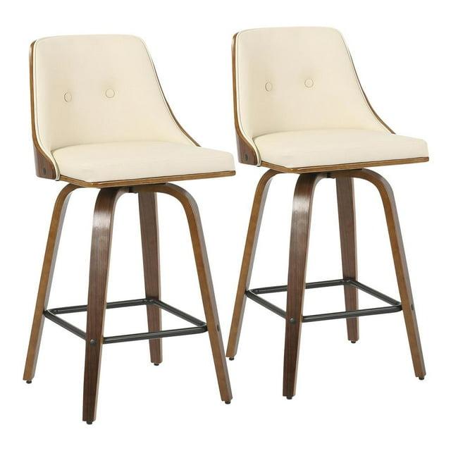 Set of 2 Gianna Upholstered Counter Height Barstools Cream/Walnut - Lumisource: Swivel, Tufted, Wood Legs