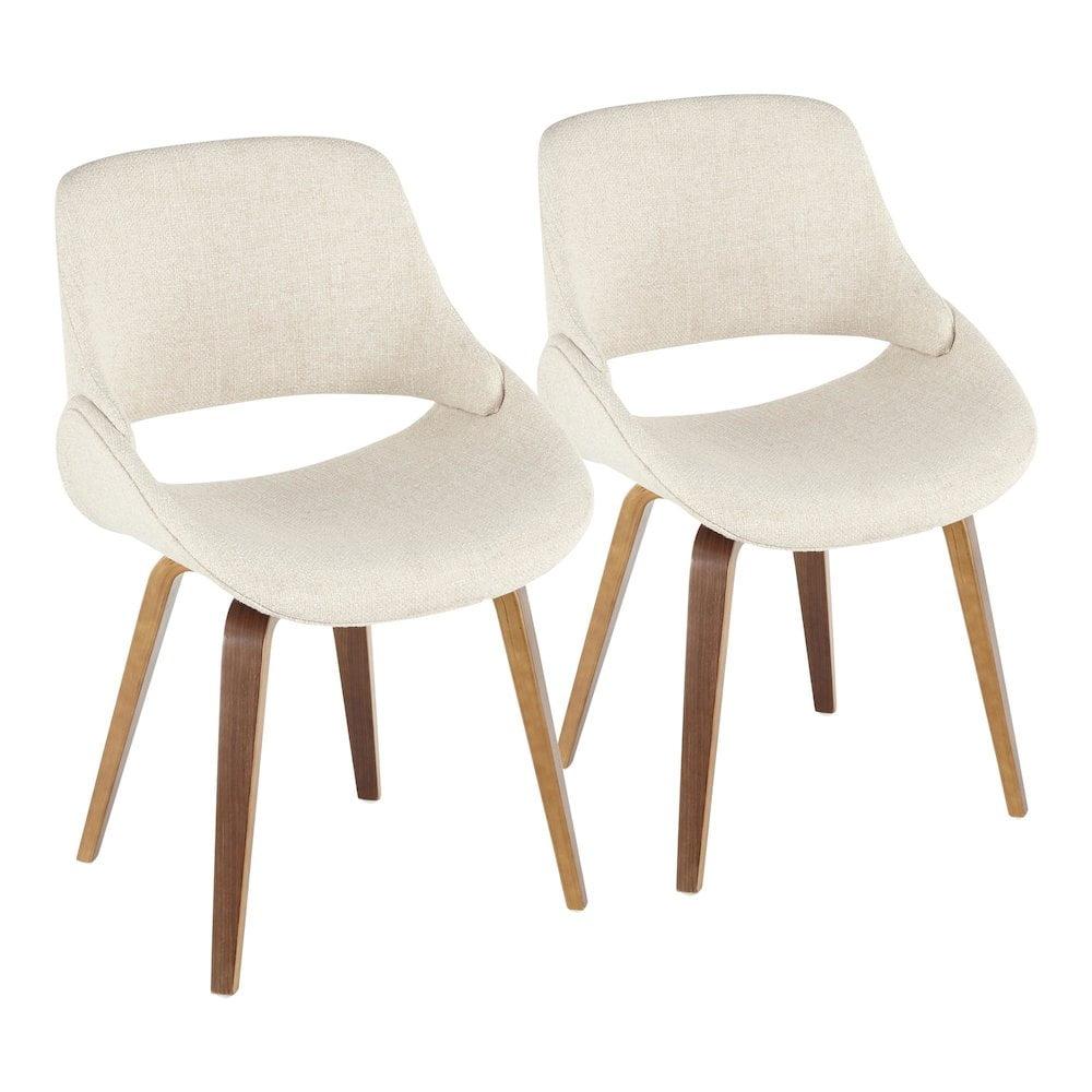 LumiSource Set of 2 Fabrico Dining Chairs Walnut/Cream : Mid-Century Modern, Upholstered, Wood Frame