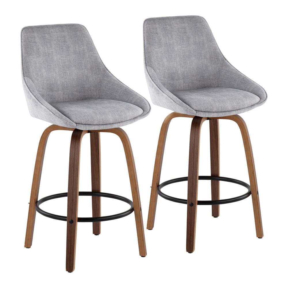 Set of 2 Diana Counter Height Barstools: Velvet Upholstery, Swivel, Wood Frame - LumiSource