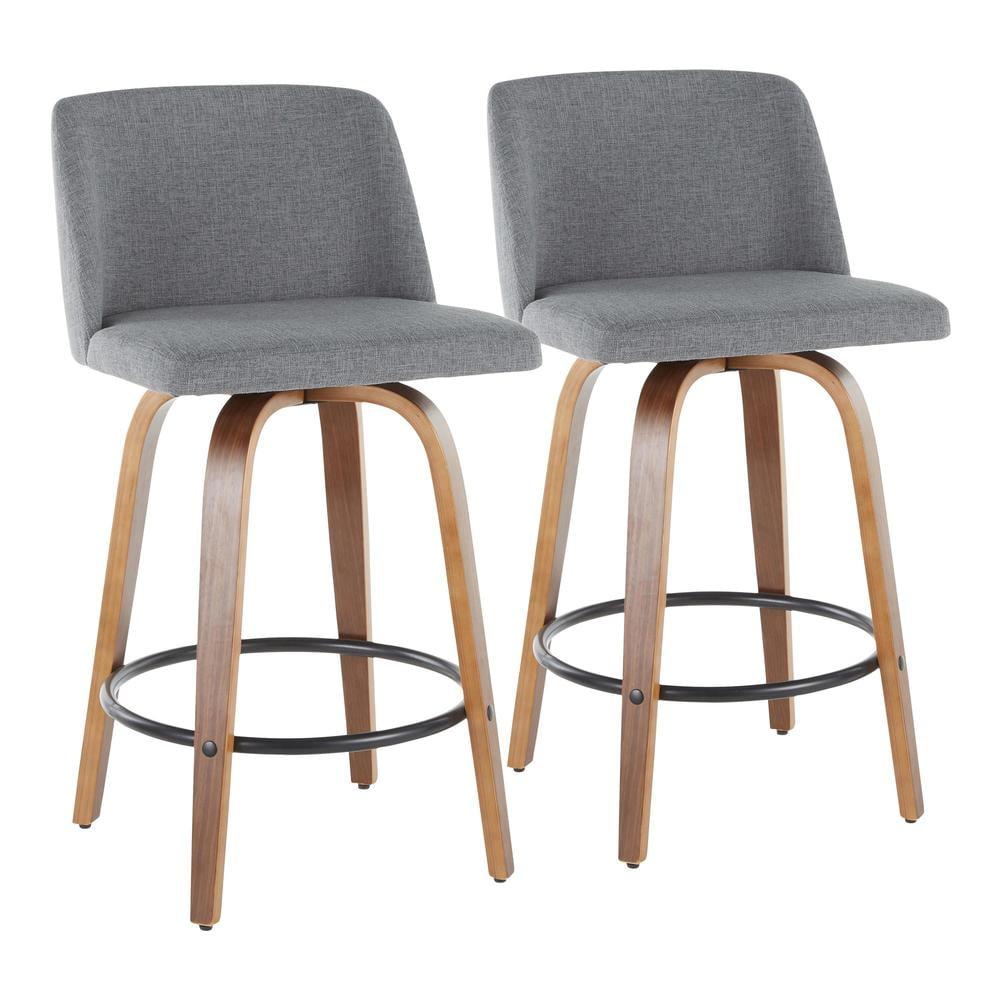 Set of 2 Toriano Mid-Century Modern Counter Height Barstools Walnut/Gray - LumiSource