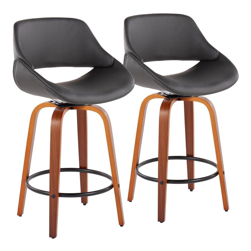 Set of 2 Fabrico PU Leather/Steel/Wood Counter Height Barstools Walnut/Gray/Black - LumiSource