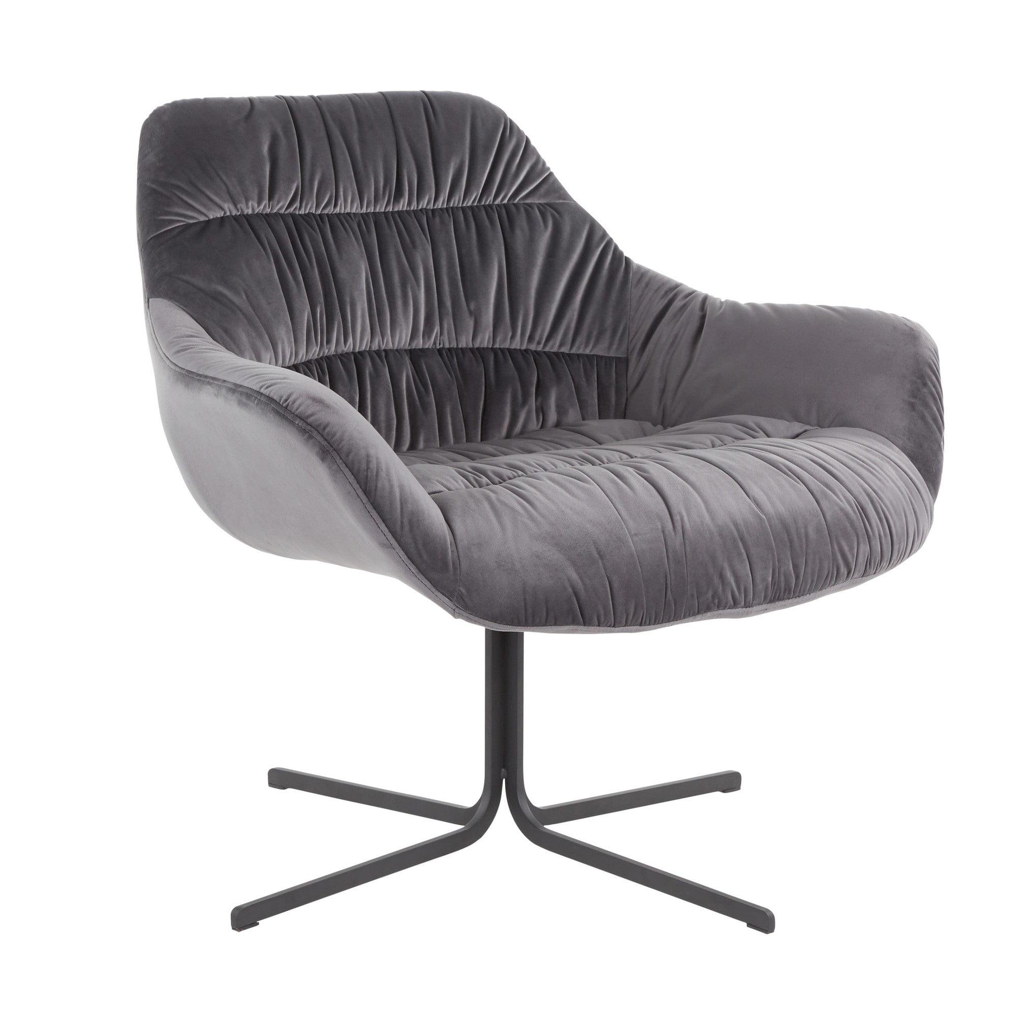 Contemporary Grey Velvet Swivel Accent Chair with Metal Base