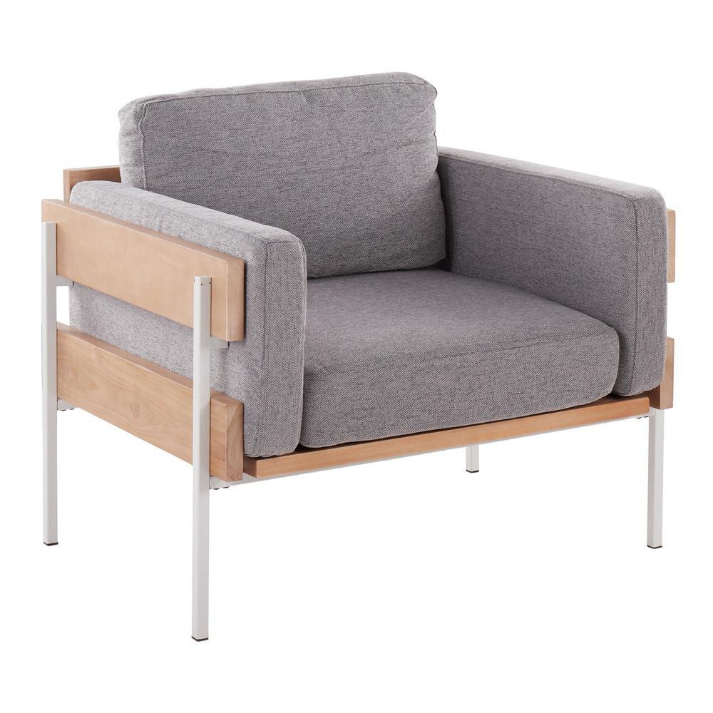 Kari Accent Chair White/Natural/Light Gray - LumiSource: Upholstered, Metal Frame, Removable Cushions