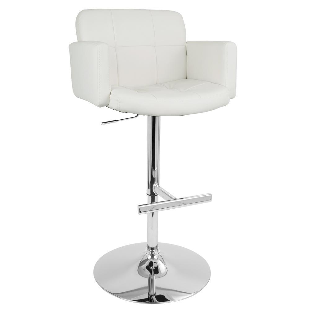 32" Stout Barstool Metal White - LumiSource: Adjustable, Swivel, with Armrests & High Back