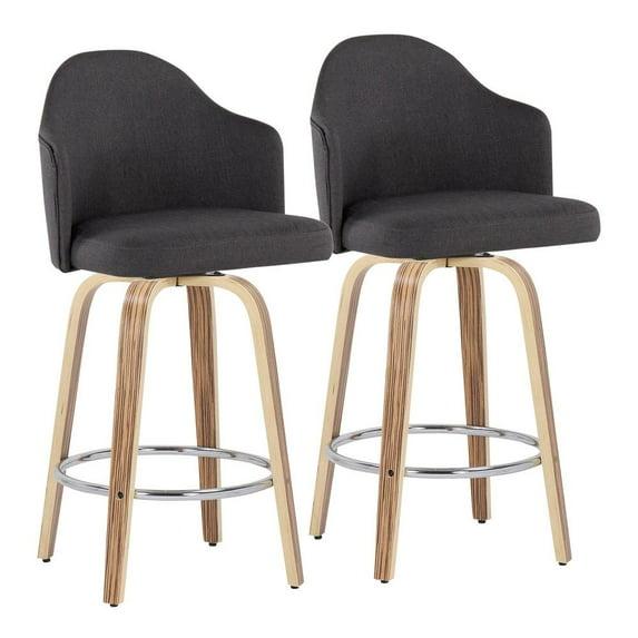 Set of 2 Ahoy Polyester/Metal/Wood Counter Height Barstools Zebra/Chrome/Charcoal - LumiSource