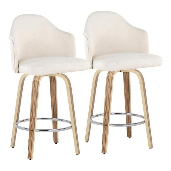 LumiSource Zebra Wood, Chrome, Cream Fabric Ahoy Counter Stool - Set of 2