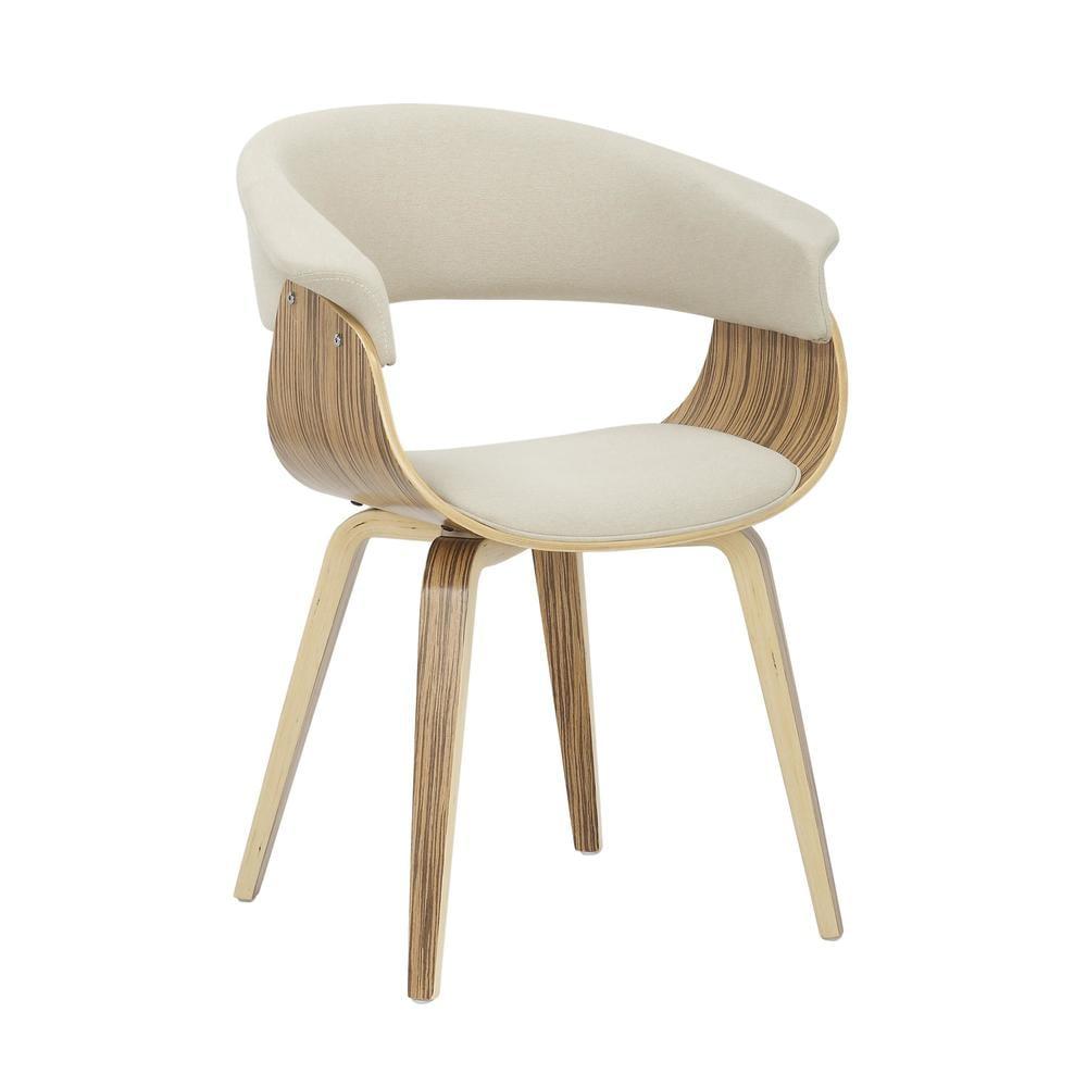 LumiSource Zebra Wood, Cream Fabric Vintage Mod Chair