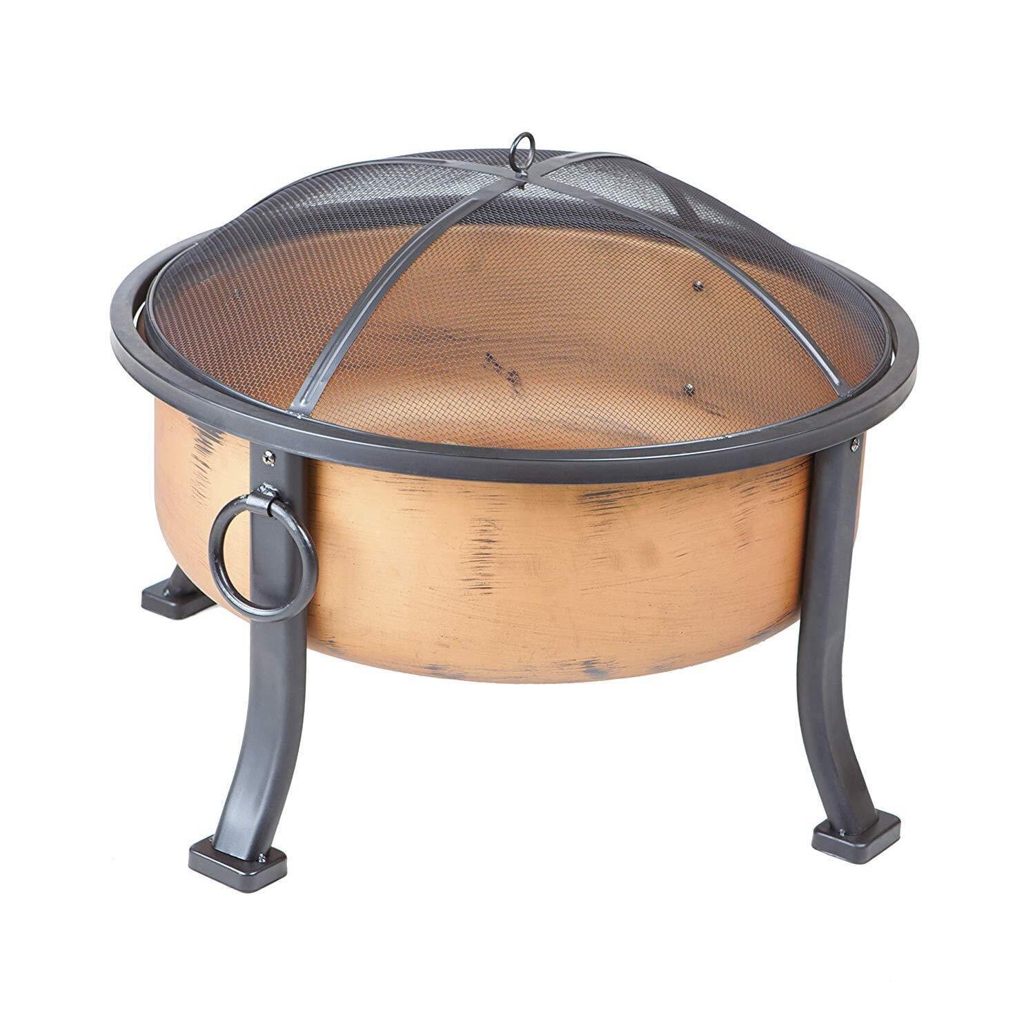 Copper Finish Round Wood Burning Fire Pit with Mesh Screen