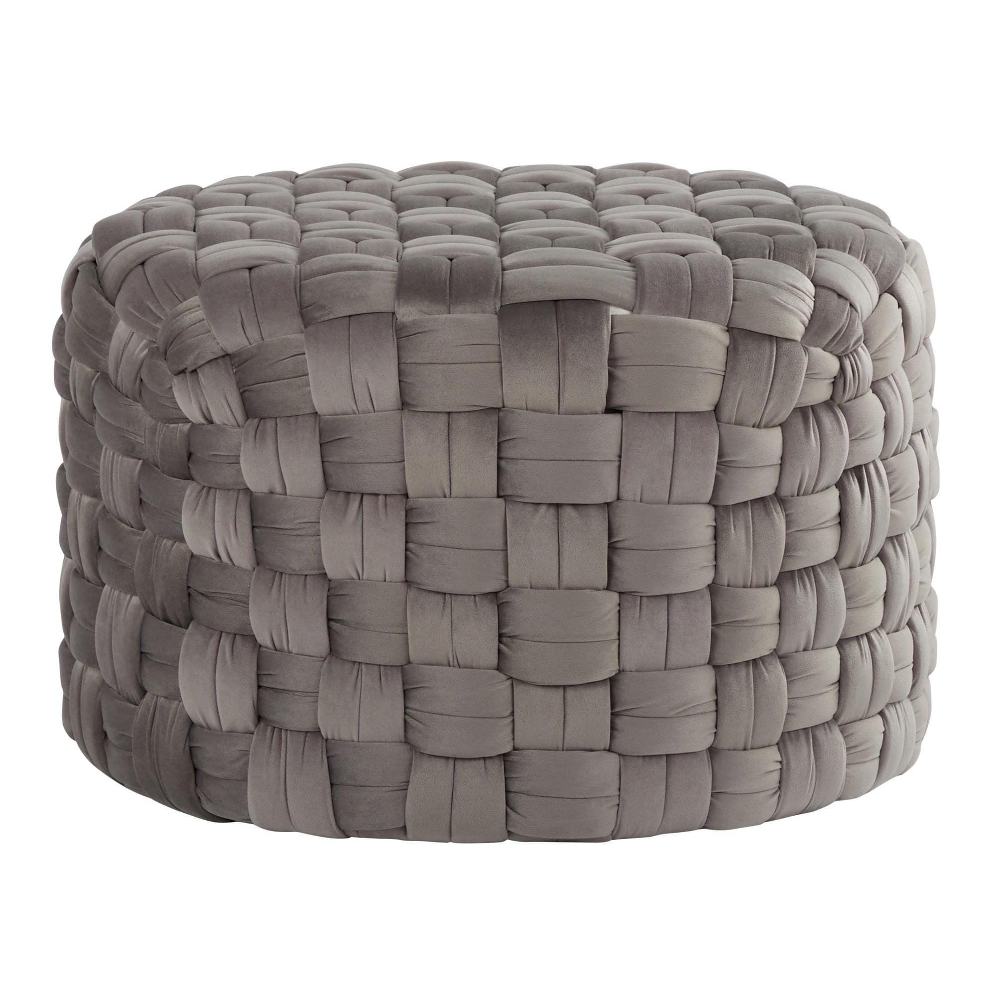 Lumisource Braided Round 24" Ottoman in Dark Grey Velvet