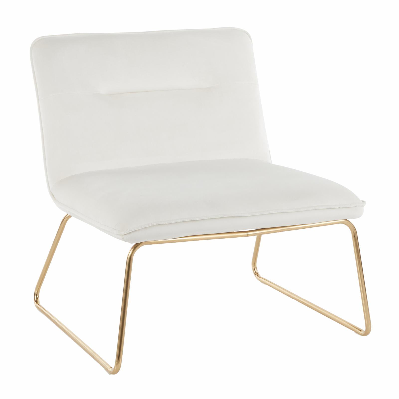 Cream Velvet Contemporary 26" Metal Sleigh Leg Armless Chair