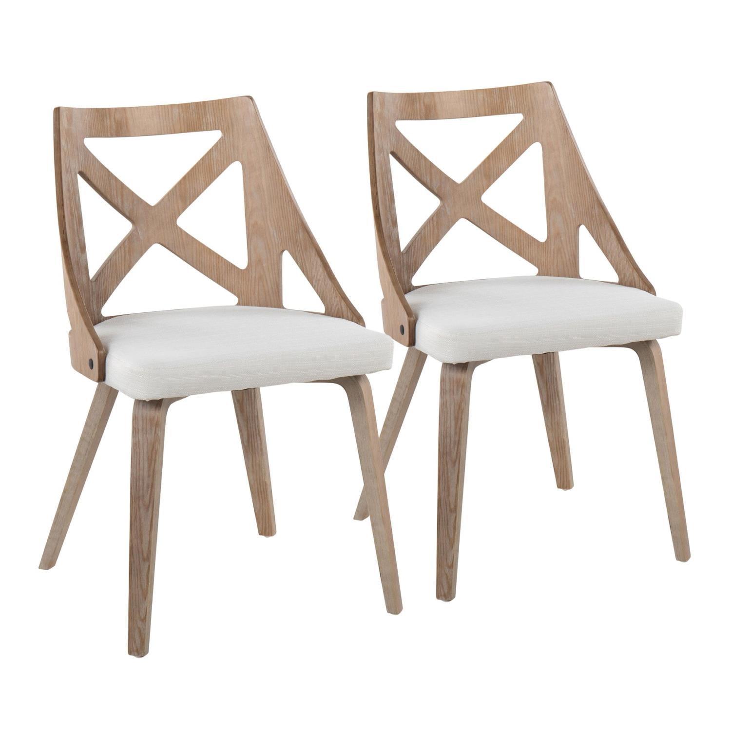 Charlotte White Washed Wood and Cream Upholstered Dining Chairs, Set of 2