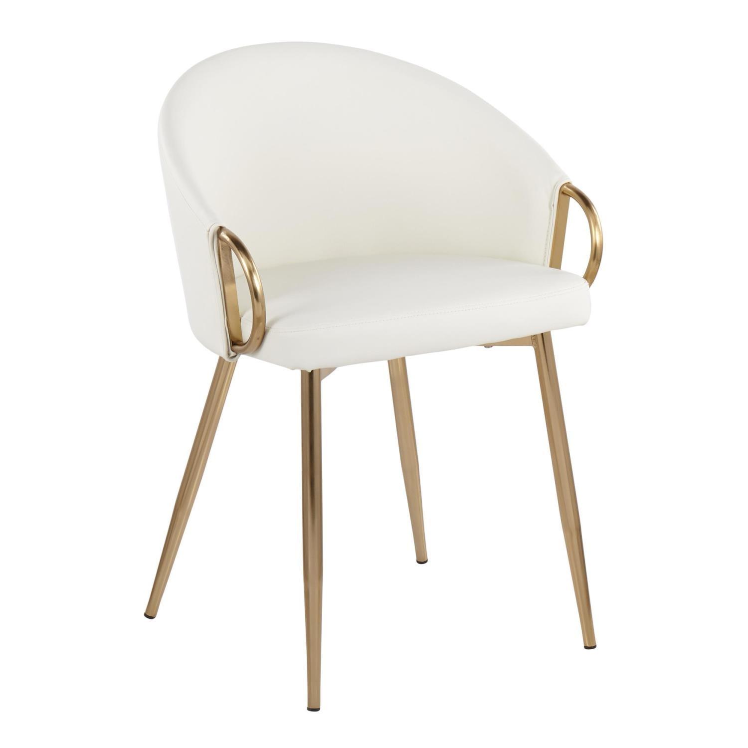 Contemporary White Faux Leather and Gold Metal Arm Chair
