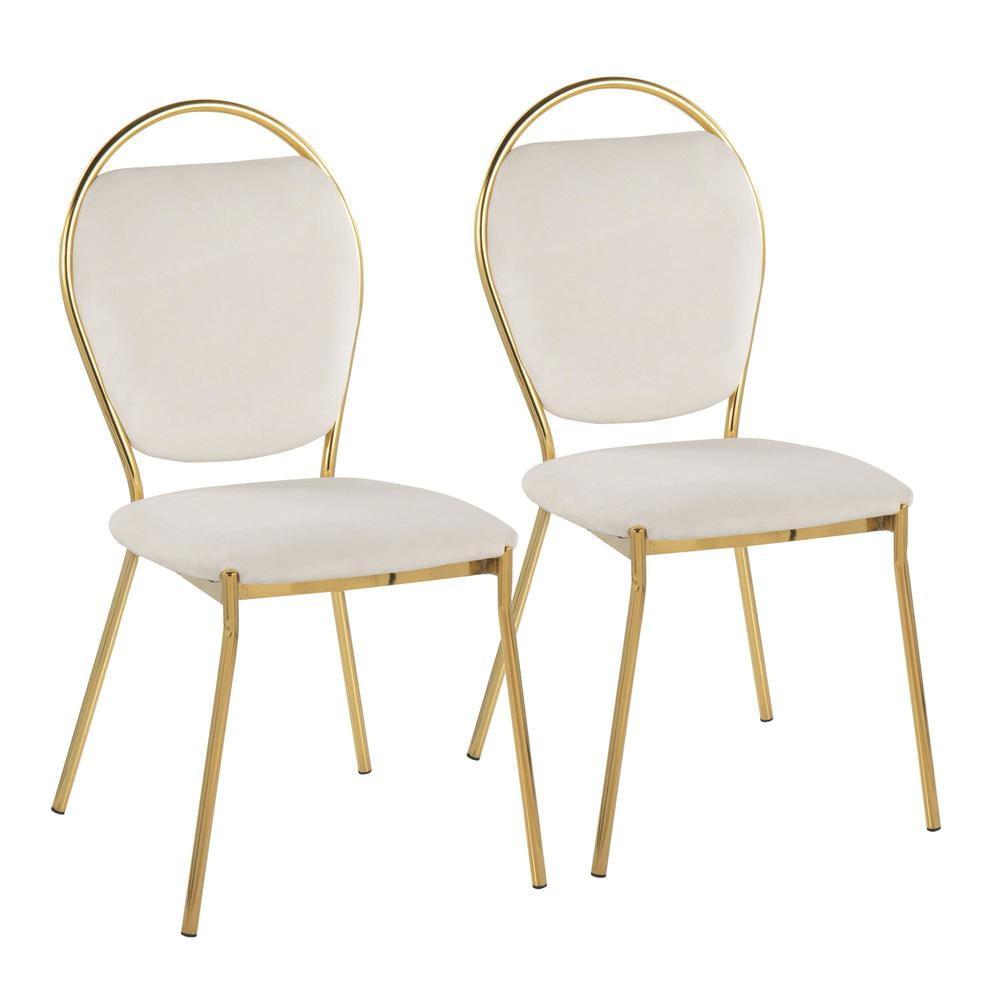 Green Velvet Upholstered Dining Chair with Gold Metal Frame, Set of 2