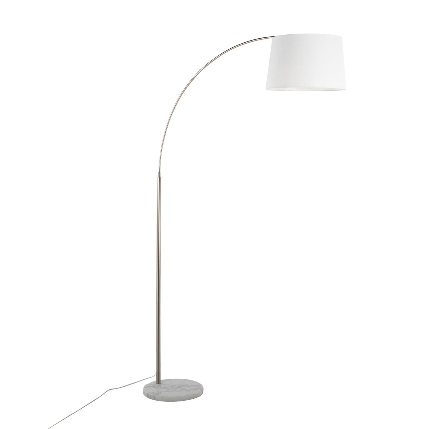 LumiSource March Contemporary Floor Lamp in White Marble and Nickel with White Linen Shade: Arc Design, UL Listed, 60W, Modern Style