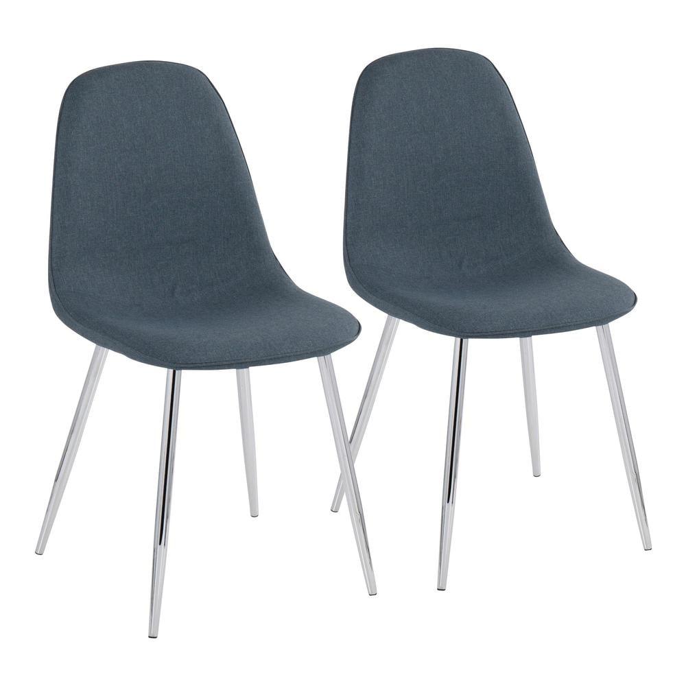 Set of 2 Pebble Metal/Polyester Dining Chairs with Chrome Legs Blue - LumiSource: Steel Frame, Foam Cushion, Spot Clean