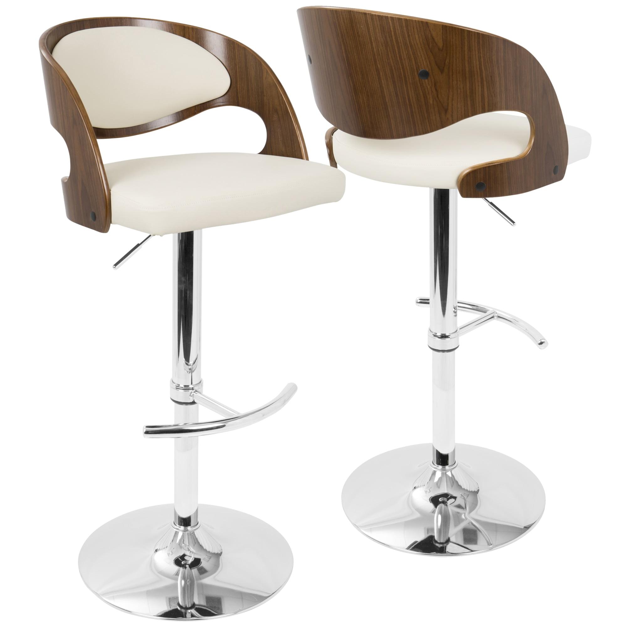 Walnut Cream Adjustable Swivel Bar Stool with Leather Seat