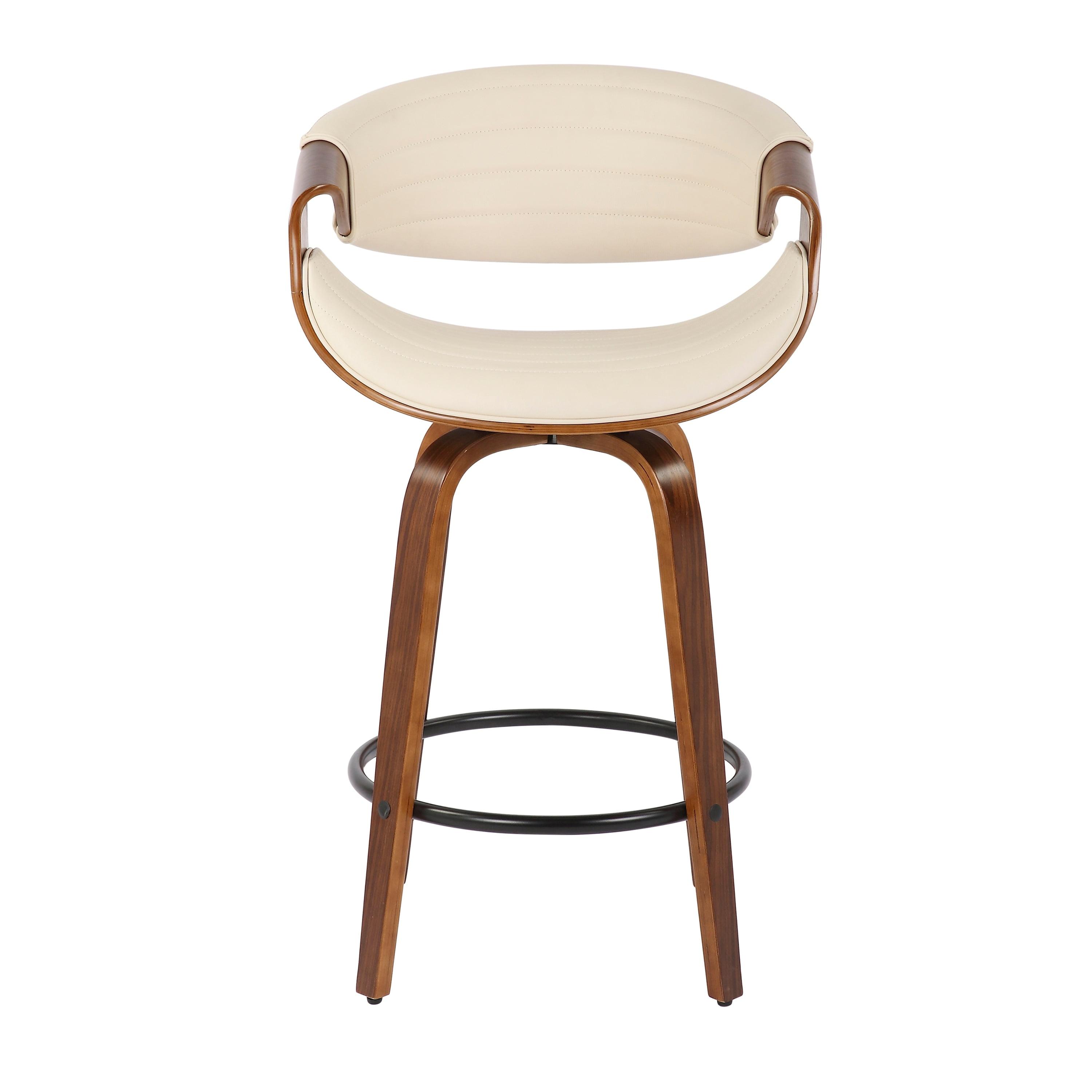 Lumisource Symphony Mid-Century Modern Counter Stool in Walnut and Cream Faux Leather - Set of 2