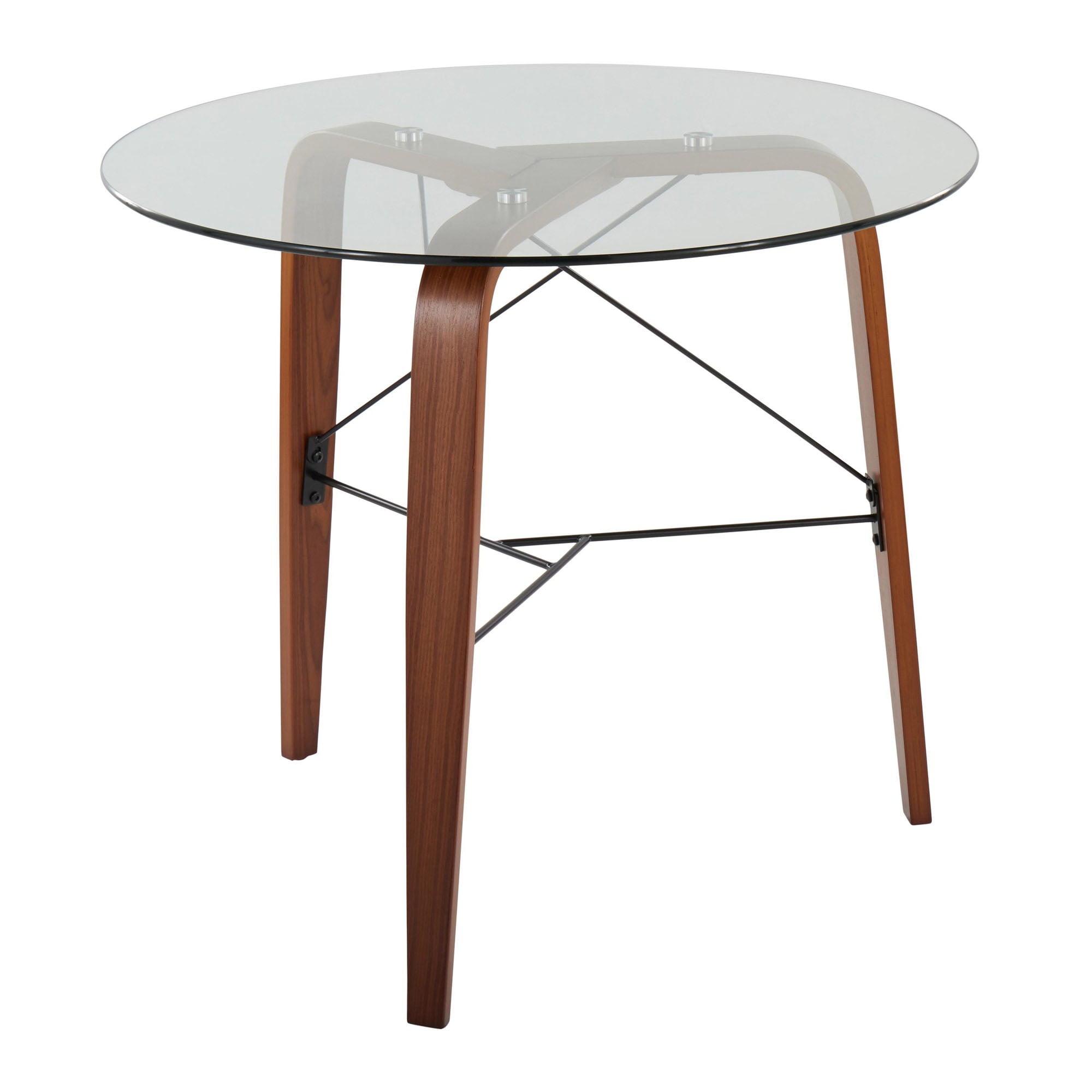 39" CosmoFlair Circular Glass & Walnut Wood Dining Table