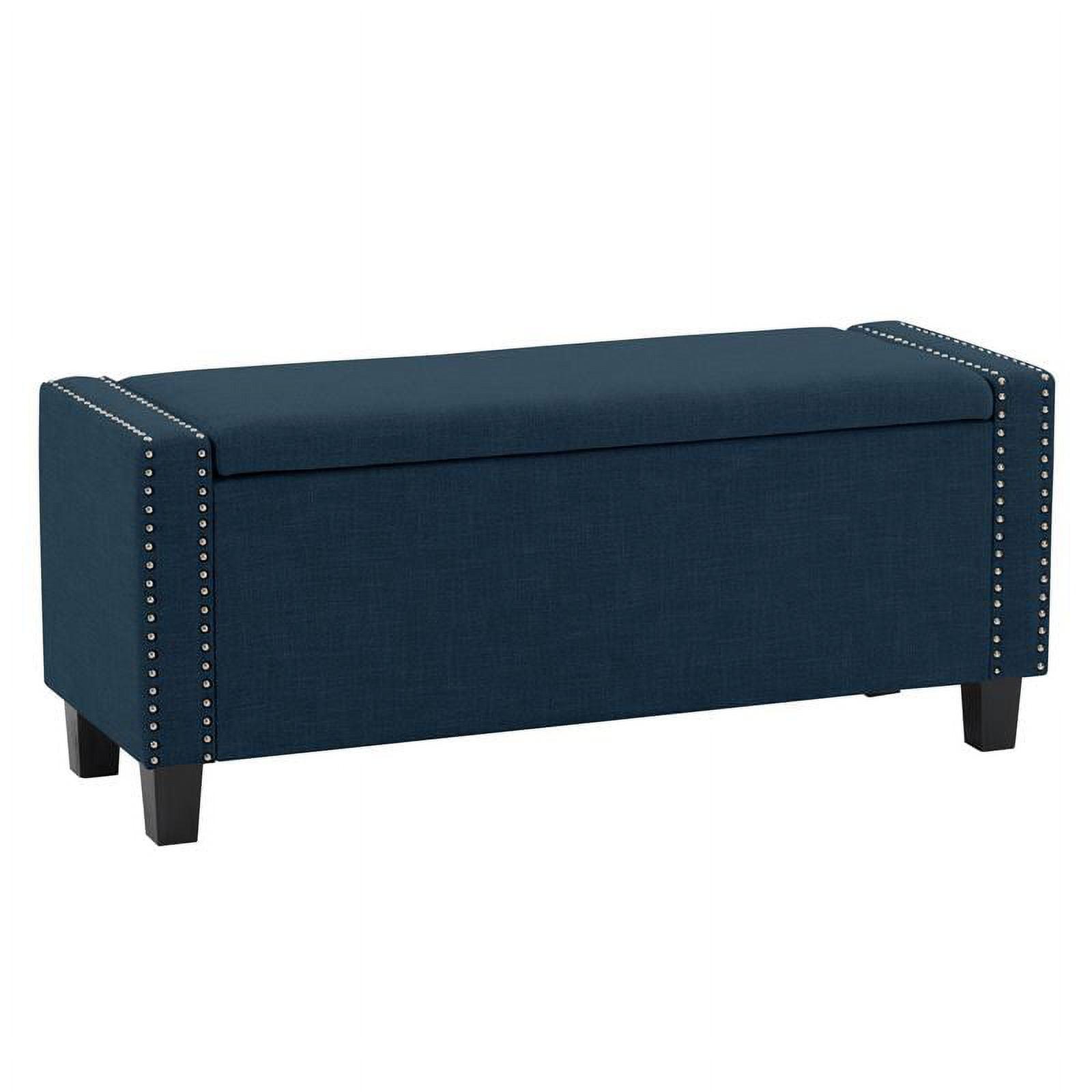 Luna 42" Navy Blue Fabric Upholstered Storage Ottoman with Nail Trim