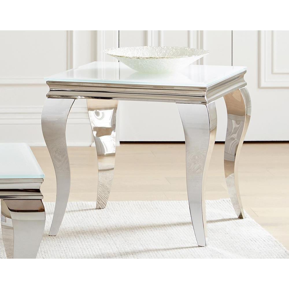 Square Silver Glass and Metal Contemporary End Table