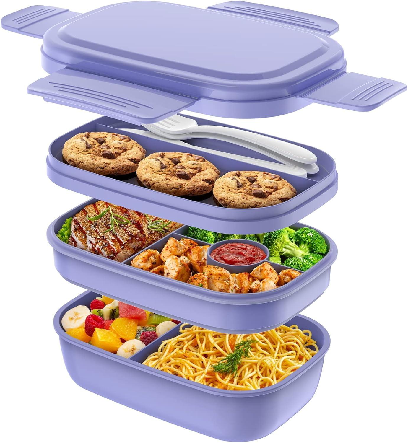 Lunch Box Containers, Stackable Bento Box Adult Lunch Box for Kids, Large Capacity 1900ml Lunchbox with Utensil Set, Leak-Proof Bento Lunch Box for Dining Out, Work, Picnic, School