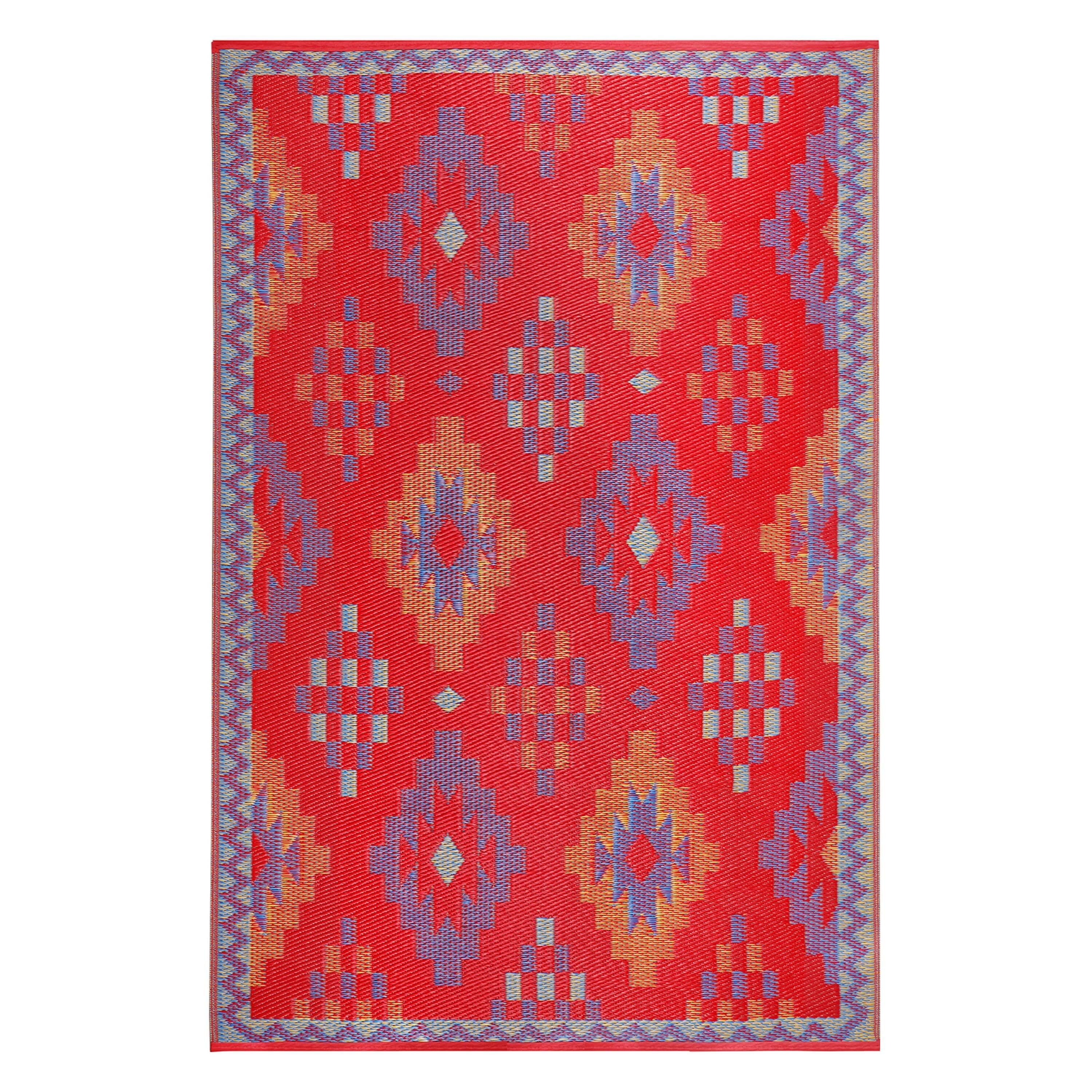 Handmade Red and Blue Abstract Synthetic 6' x 9' Rug