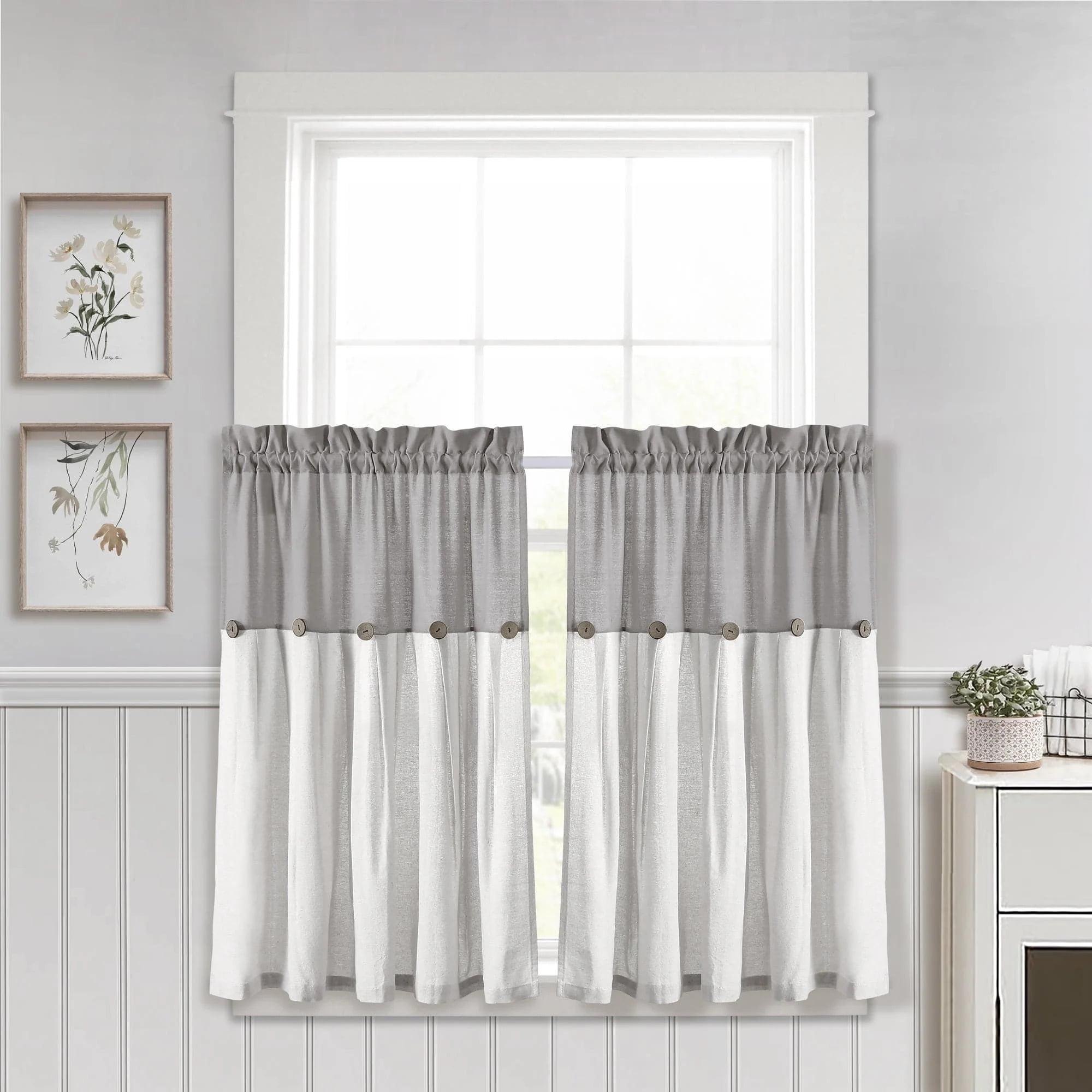 Lush Decor Linen Button Cotton Blend Tailored 29'' W Cafe Curtain (Set of 2)