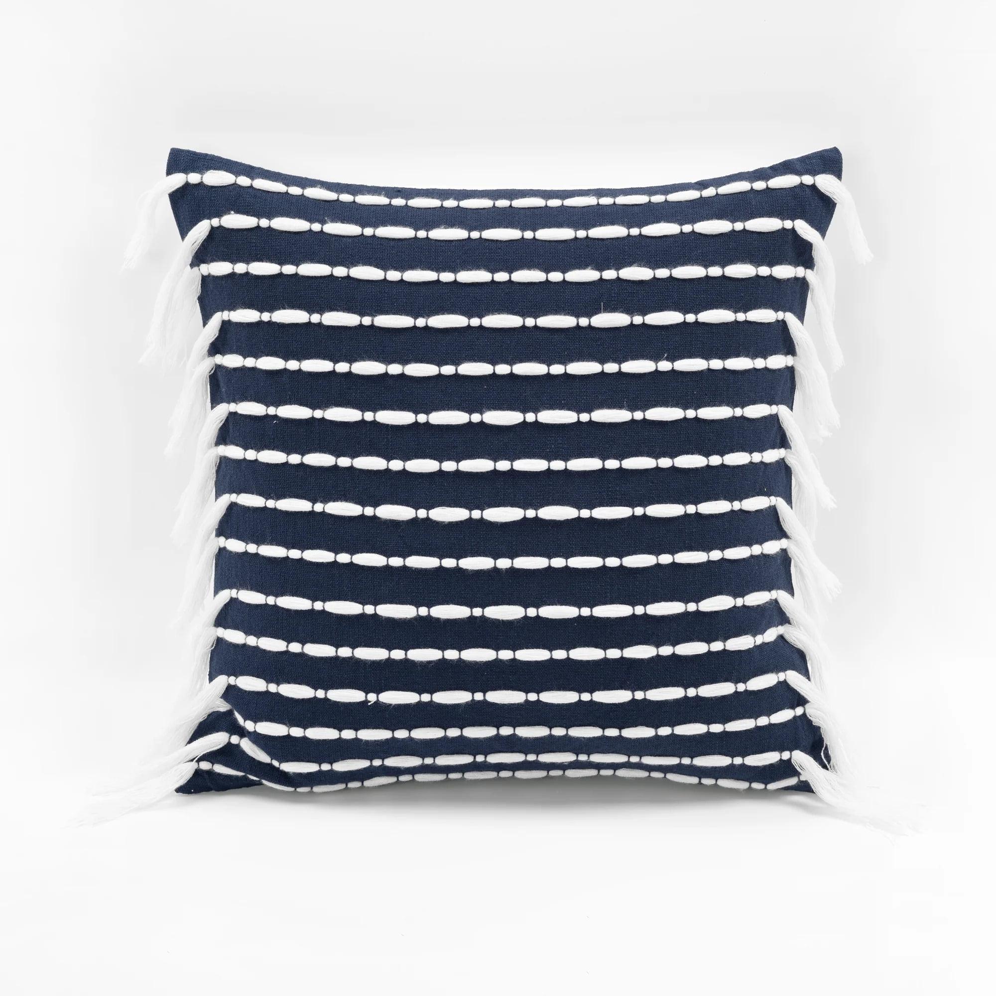 20"x20" Oversize Linear Family-Friendly Cotton Pillow Cover with Tassel - Lush Décor
