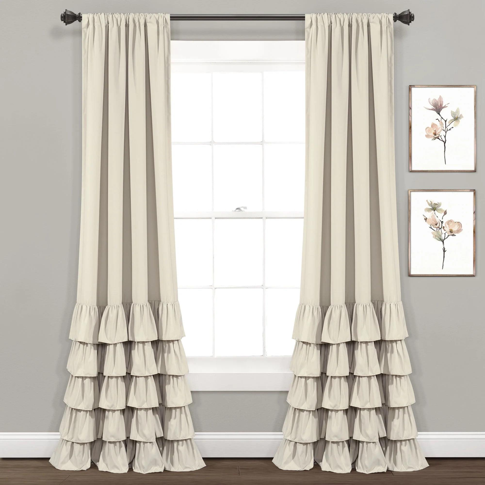 Allison Ruffle Polyester Semi Sheer Curtain Pair