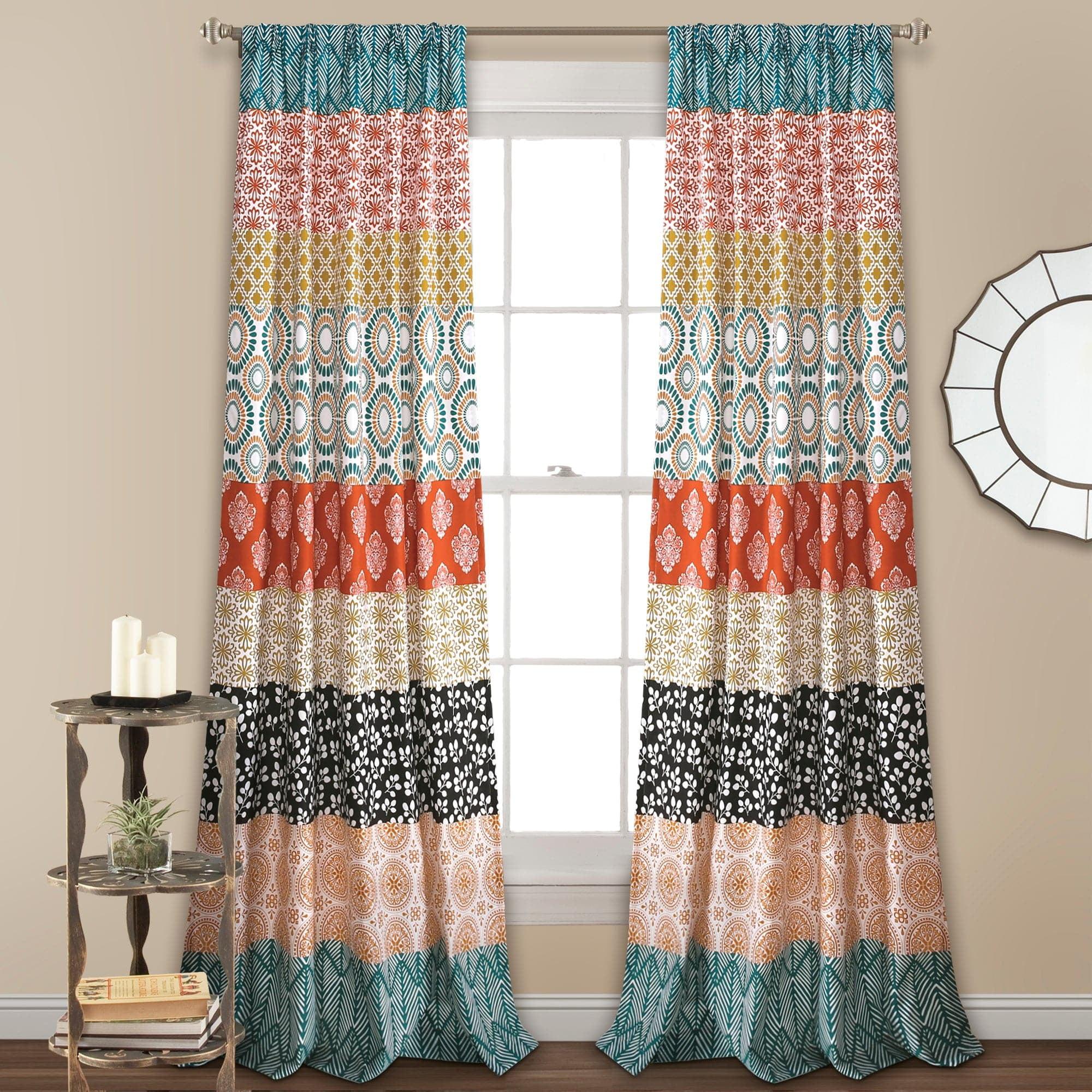 Bohemian Turquoise and Orange Polyester Light-Filtering Curtain Panels