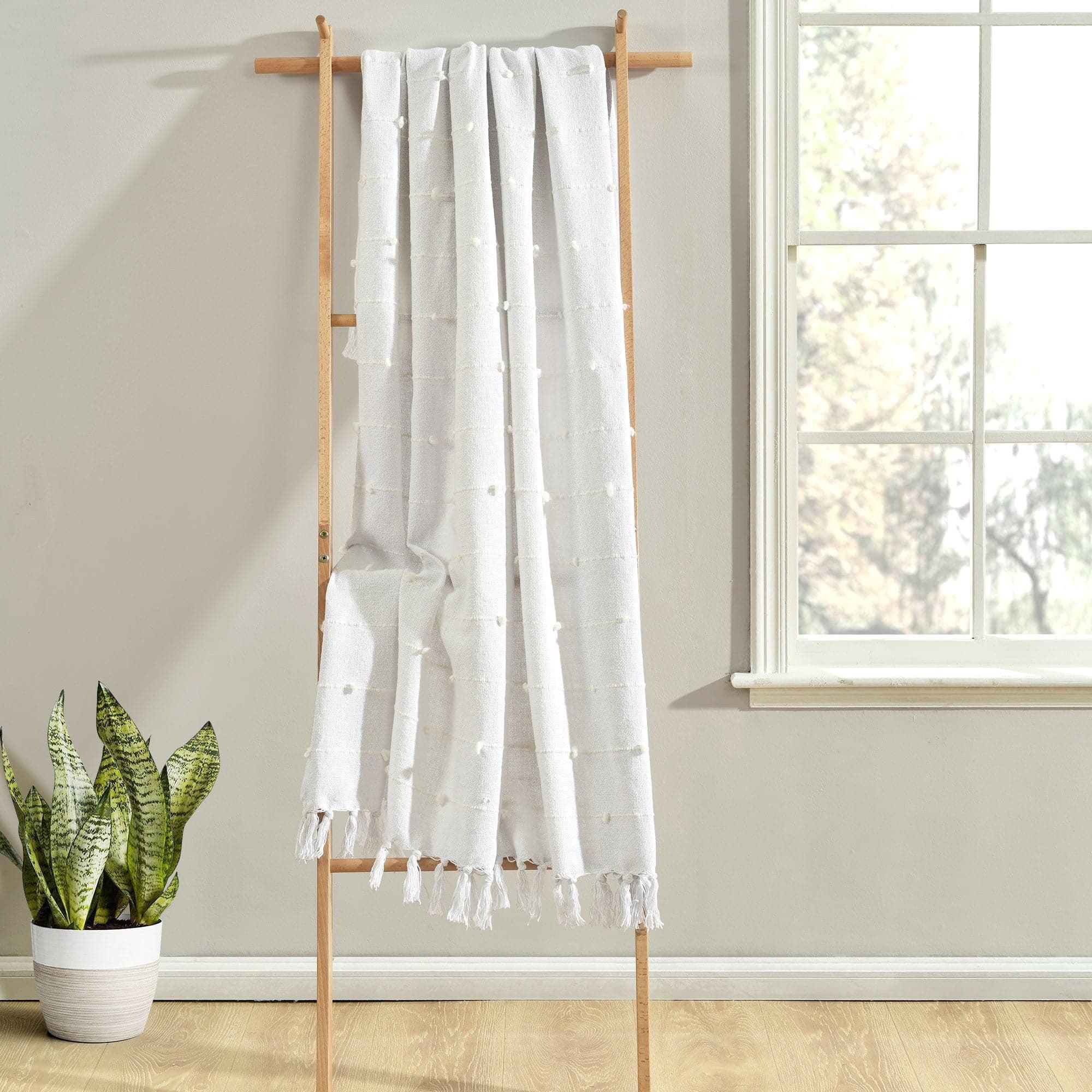 50"x60" Boho Tufted Cotton Woven Tassel Throw Blanket with Fringes White - Lush Décor: Lightweight, Cozy, Machine Washable