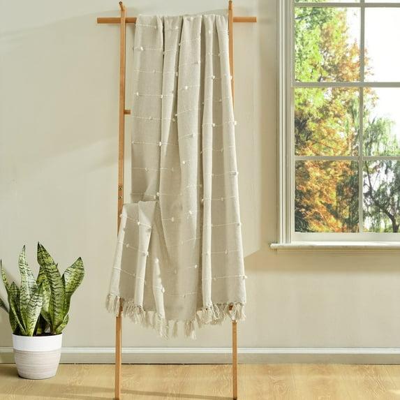 50"x60" Boho Tufted Cotton Woven Tassel Throw Blanket with Fringes Neutral - Lush Décor