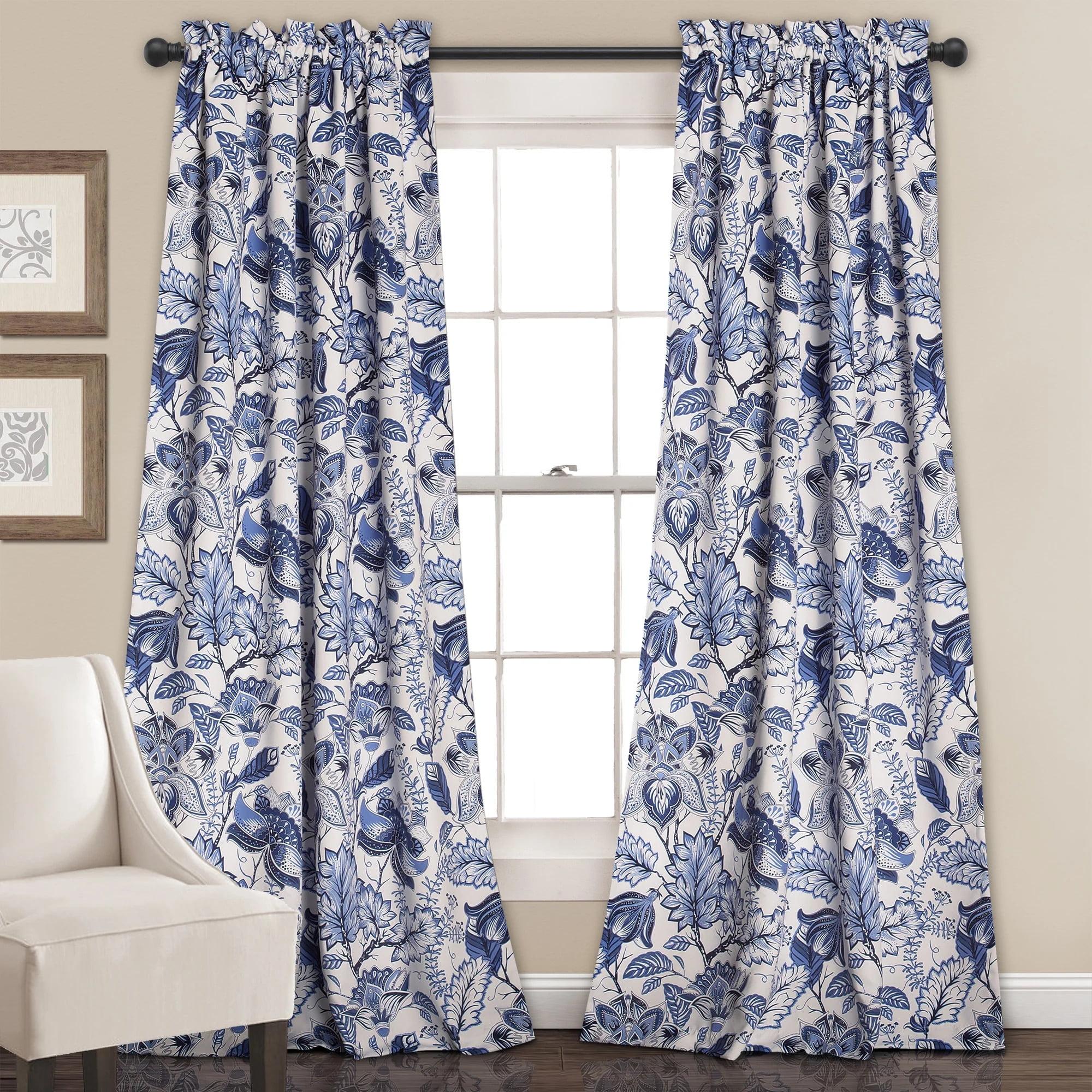 Cynthia Jacobean Blue Floral Room Darkening Curtain Set