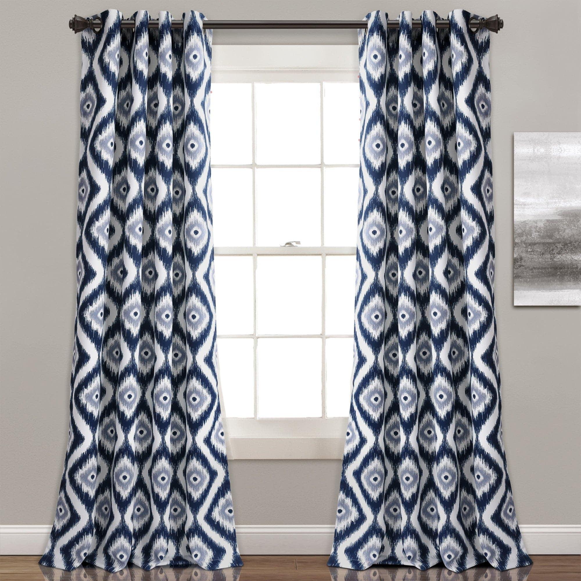 Navy Ikat Room Darkening Grommet Window Panels, 52"W x 84"L, Set of 2