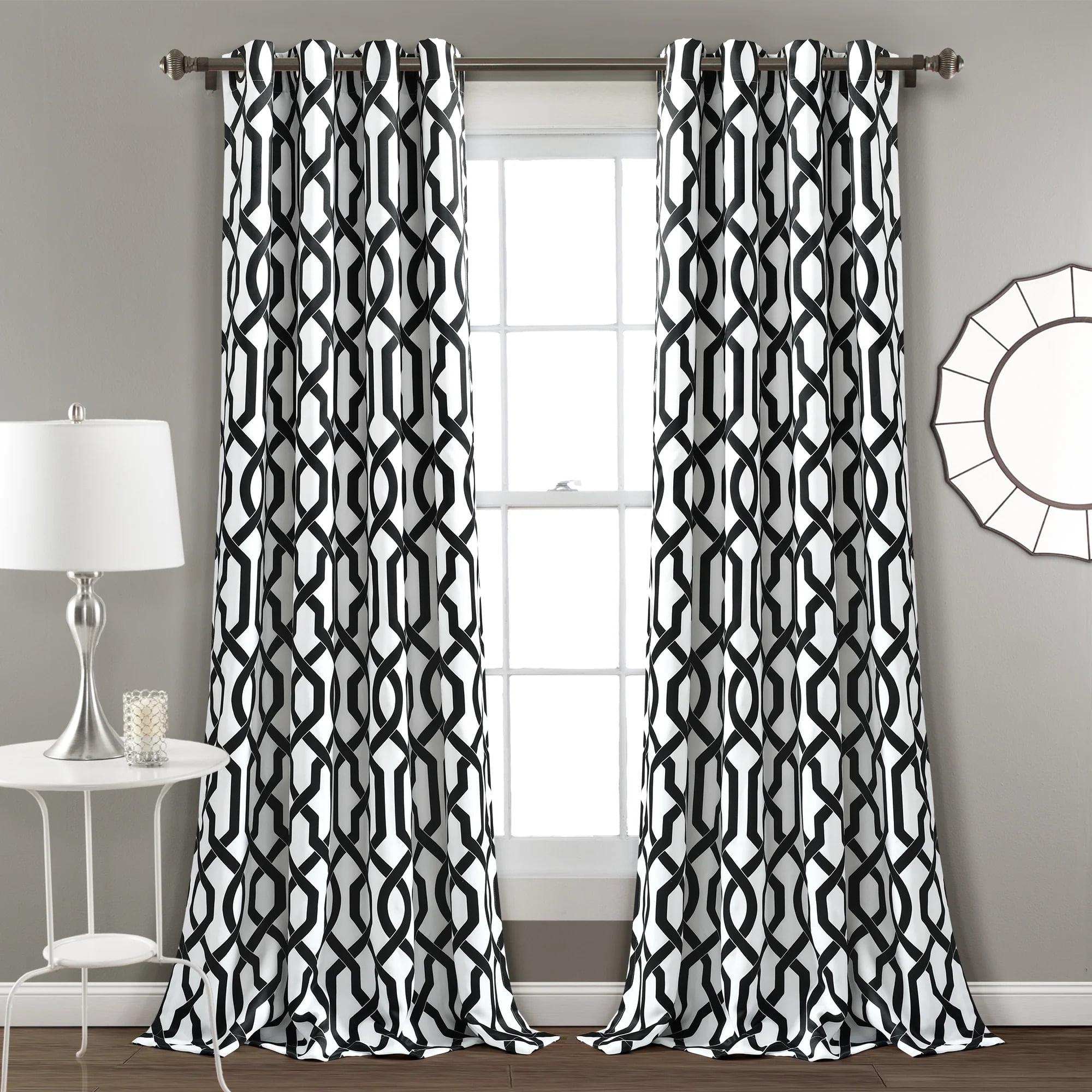 Lush Decor Edward Trellis Room Darkening 95" x 52" Trellis White Metal Grommets Pair Window Panel