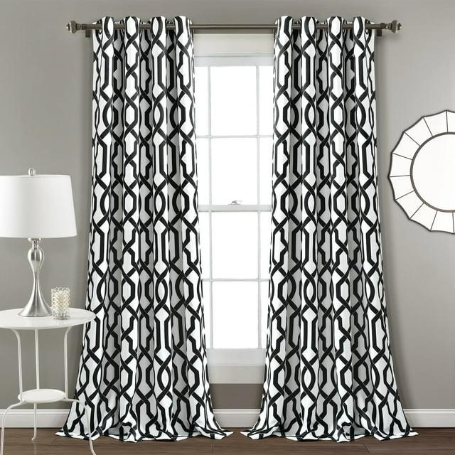 Lush Decor Edward Trellis Room Darkening 95" x 52" Trellis White Metal Grommets Pair Window Panel
