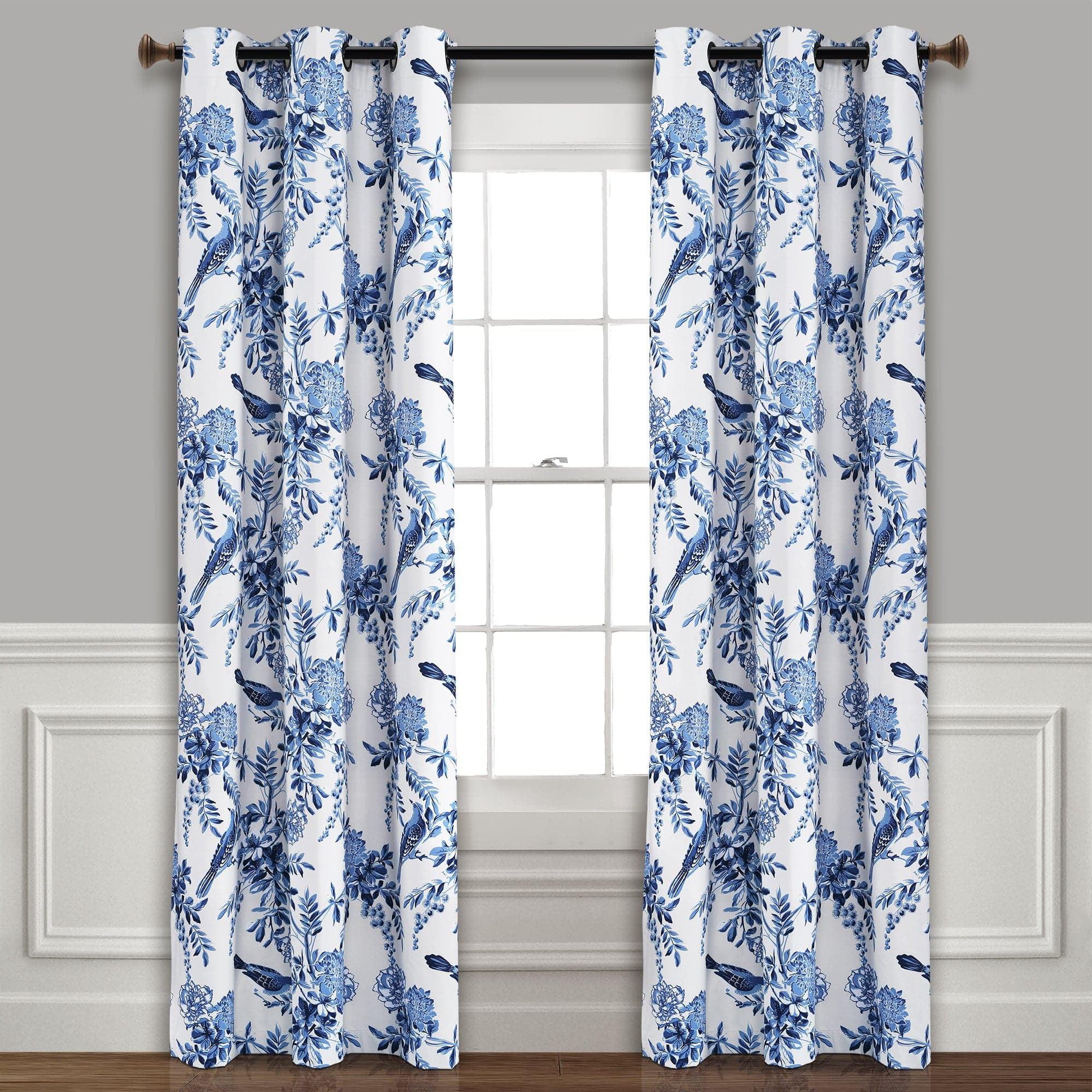 Farmhouse Bird And Flower Polyester Curtain Pair (Set of 2)