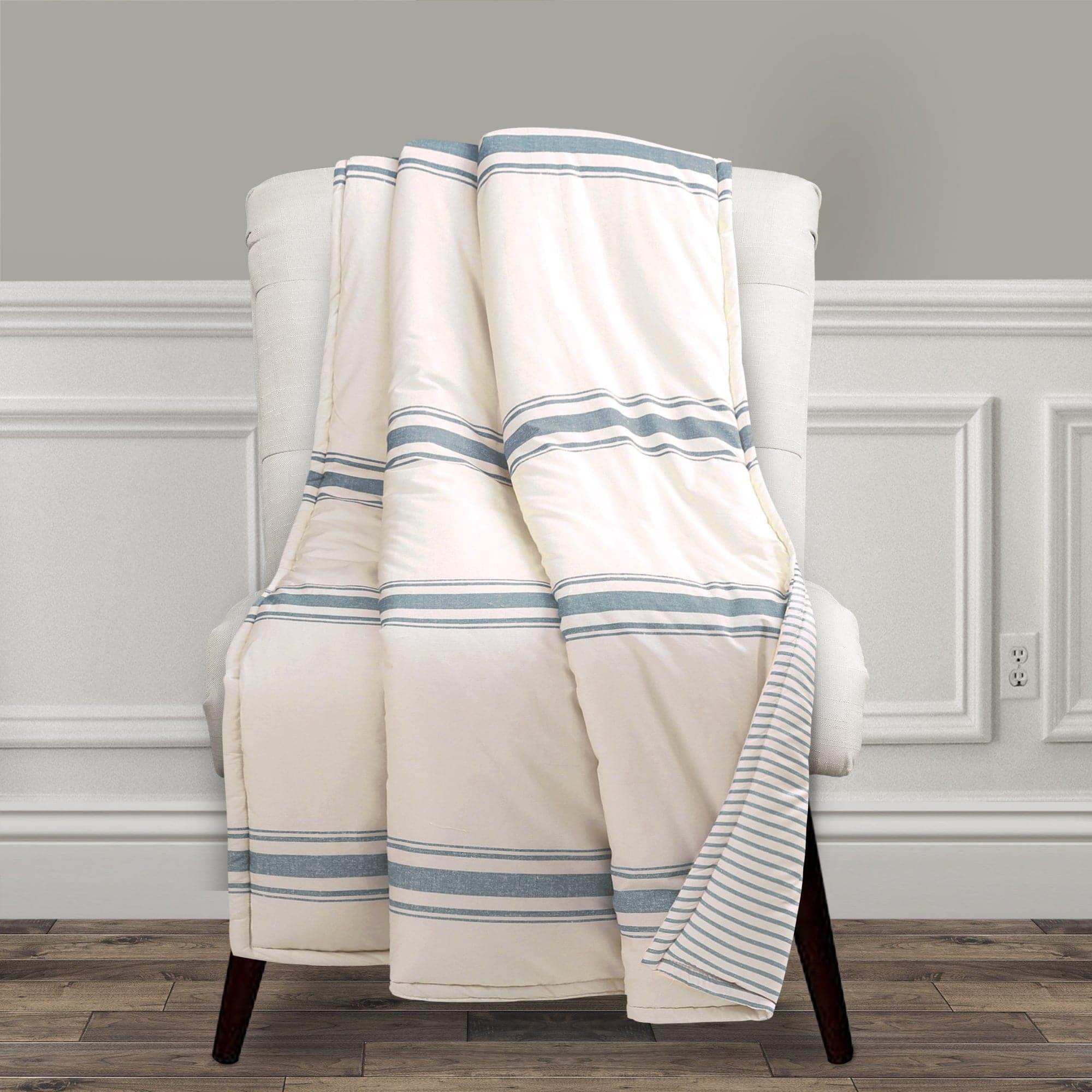 Lush Décor 50"x60" Farmhouse Stripe Throw Blanket Blue