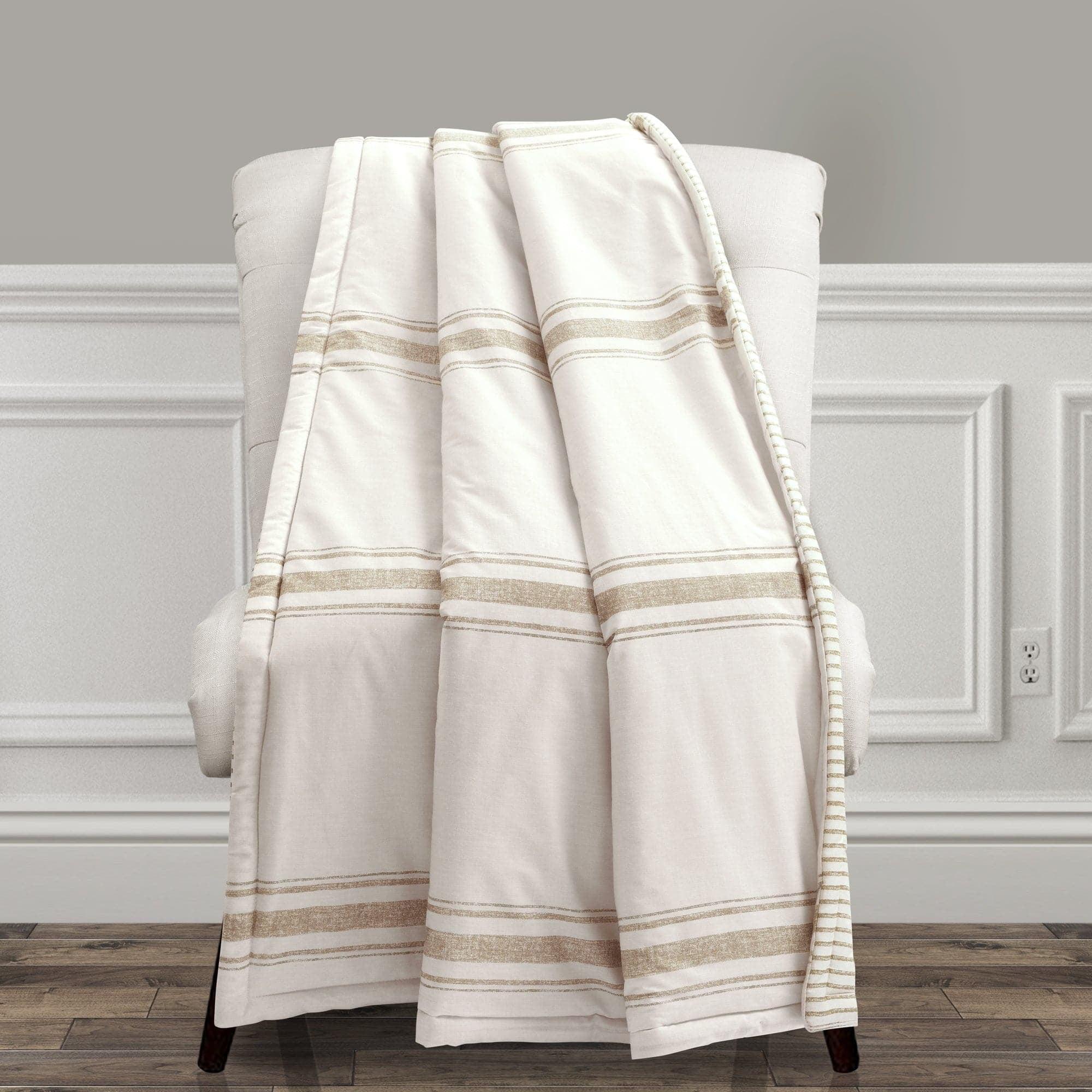 Neutral Cotton Reversible Striped Throw Blanket 60" x 50"