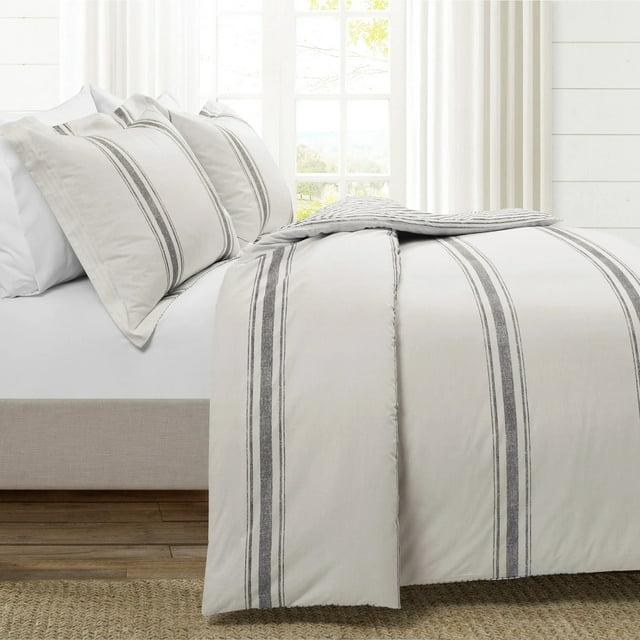 Lush Decor Farmhouse Stripe Duvet Cover Gray 3Pc Set King