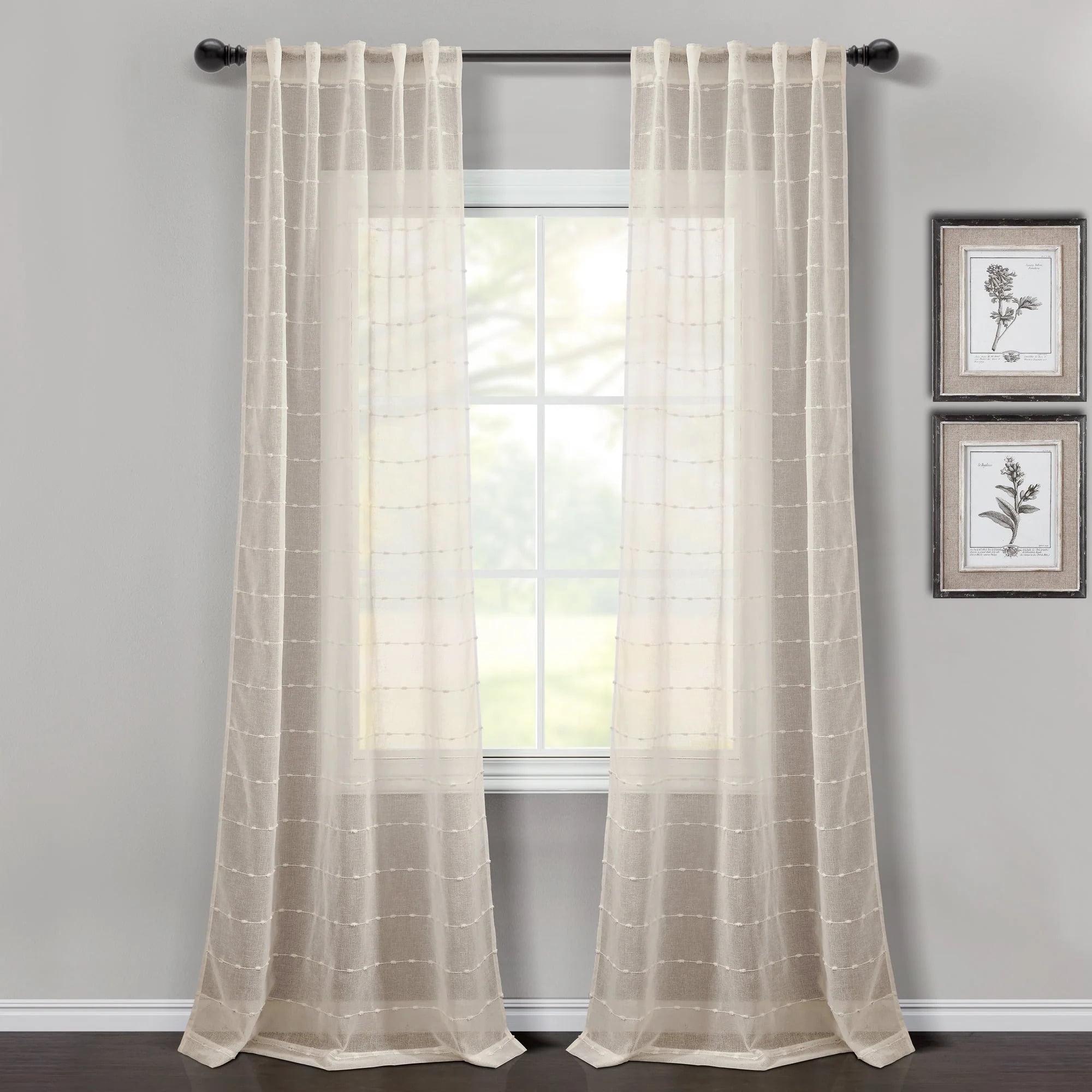 Beige Polyester Sheer Voile Curtains with Popcorn Stitch