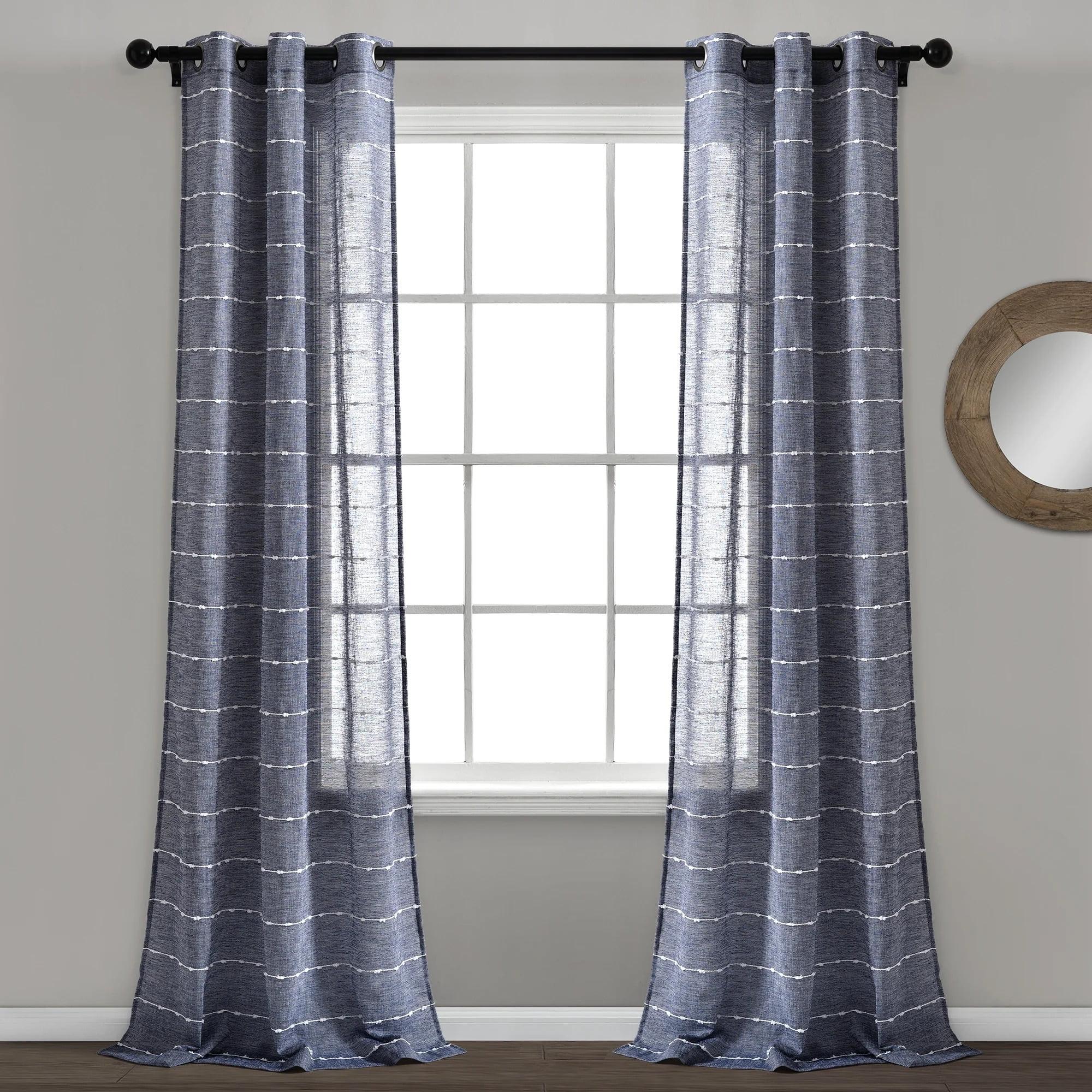 Lush Decor Farmhouse Textured Sheer Polyester Sheer Curtain Pair (Set of 2)