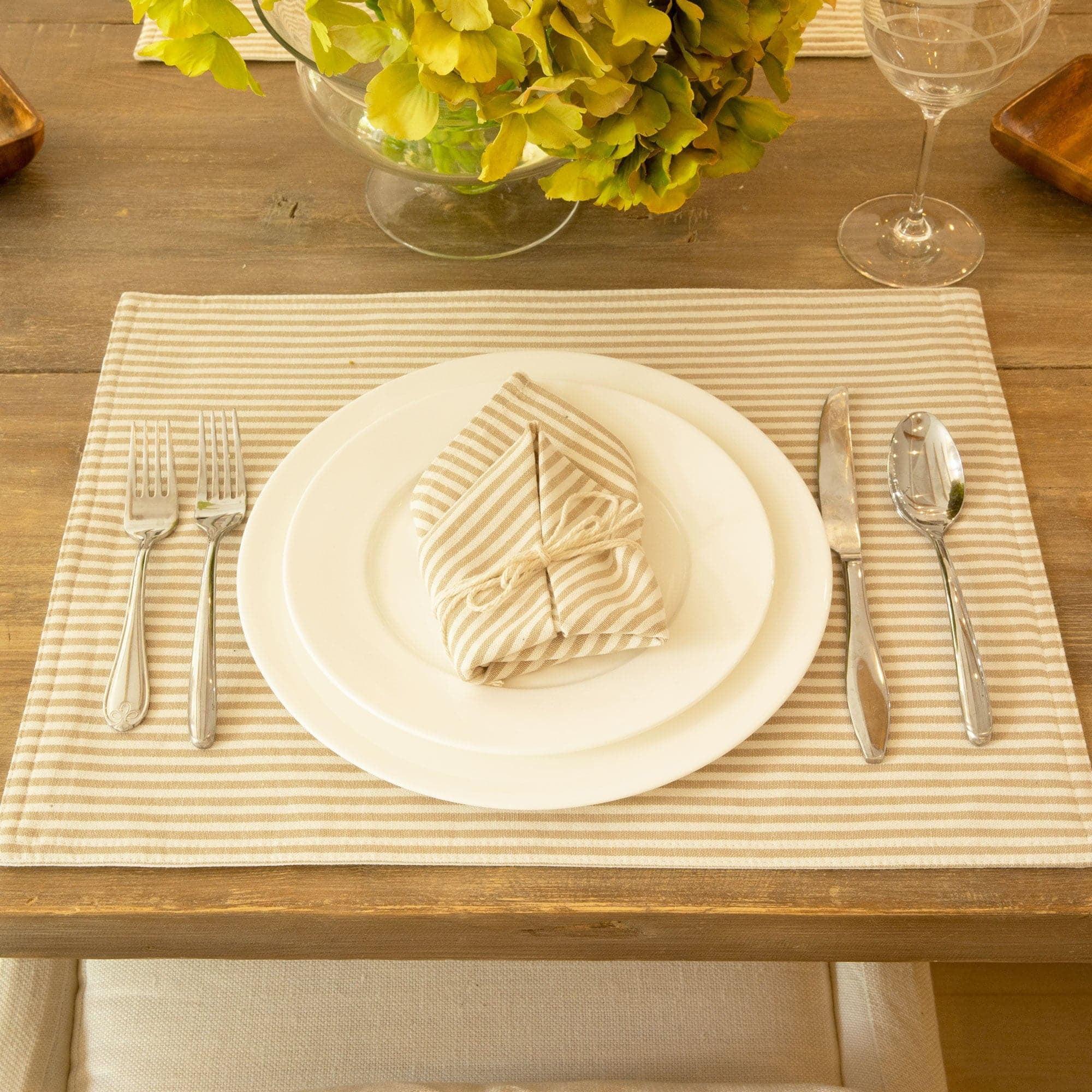 Neutral Striped Cotton Blend Rectangular Placemat Set