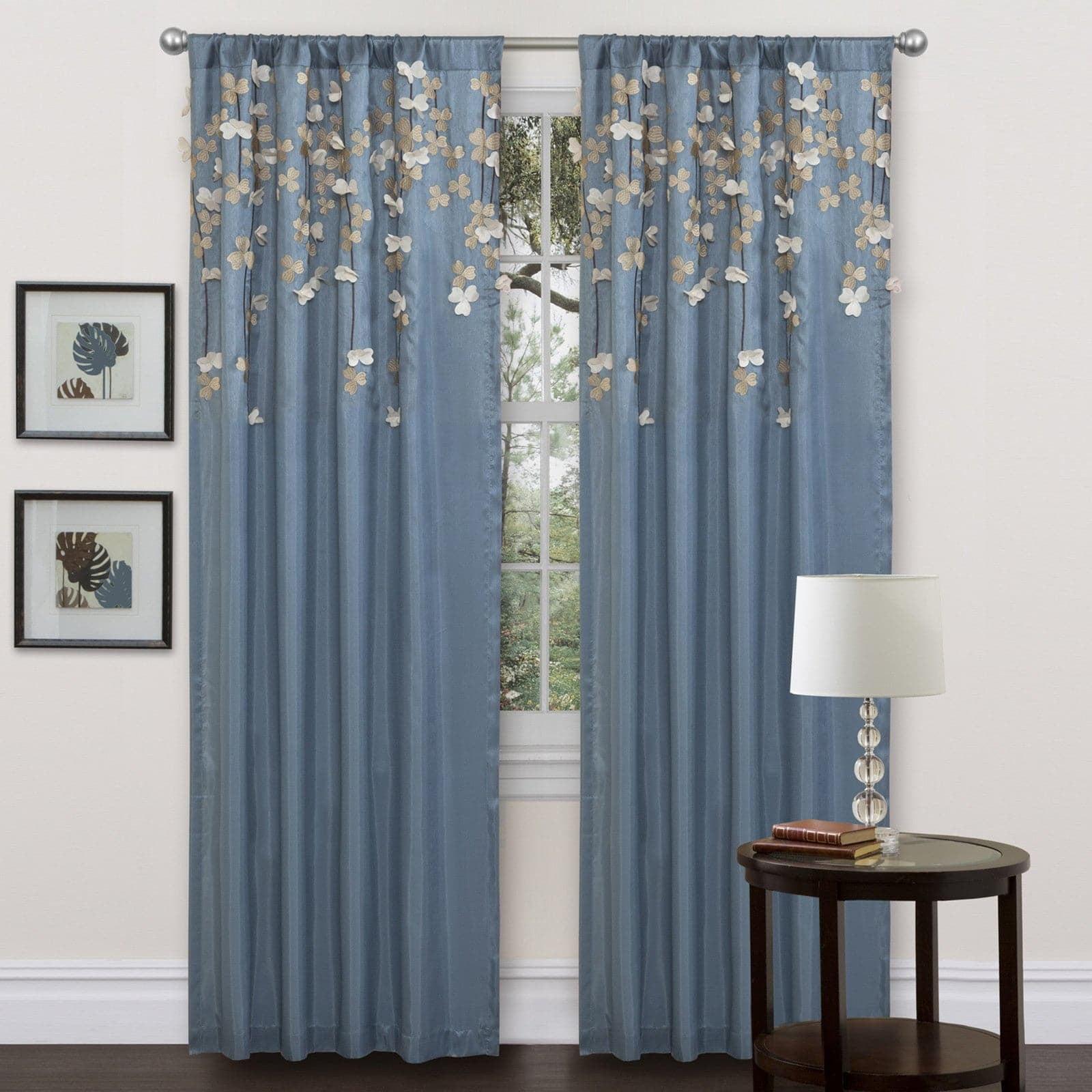84"x42" Flower Drops Light Filtering Window Curtain Panel Blue - Lush Décor: Botanical Drapes, Rod Pocket