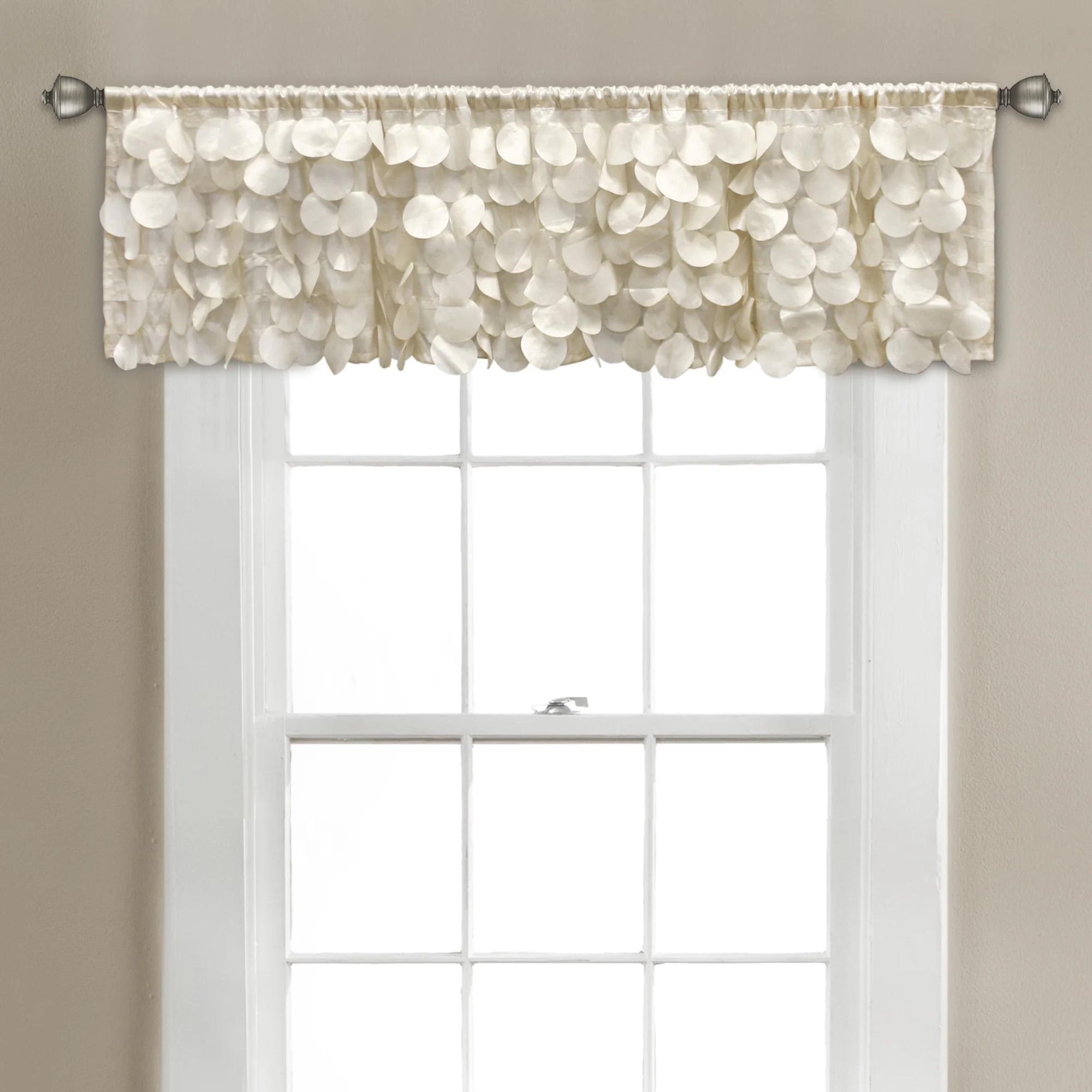 Ivory Taffeta Rod Pocket Window Valance with 3D Circles